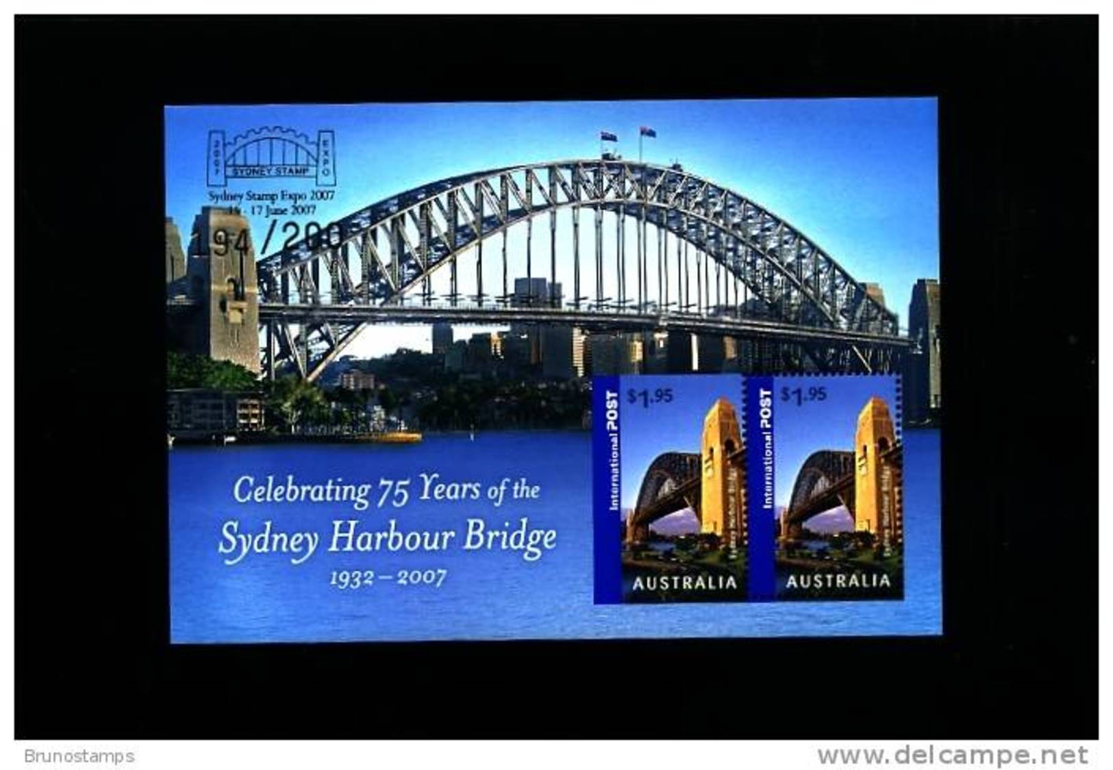 AUSTRALIA - 2007 SYDNEY HARBOUR BRIDGE MS OVPT SYDNEY STAMP EXPO IN GOLD MINT NH - Blocchi & Foglietti