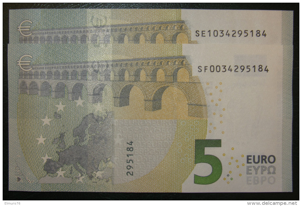 2x 5 EURO S003 SE+SF Last Nine Equal Numbers ITALY  ITALIA Draghi Perfect UNC - 5 Euro