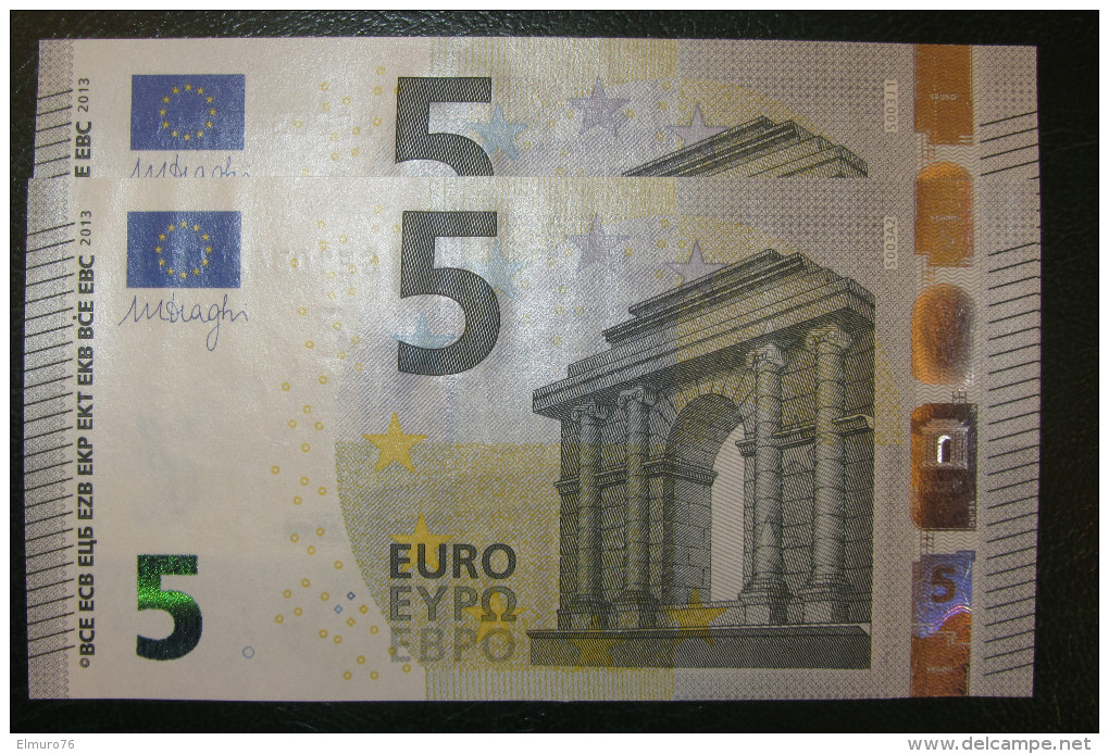 2x 5 EURO S003 SE+SF Last Nine Equal Numbers ITALY  ITALIA Draghi Perfect UNC - 5 Euro