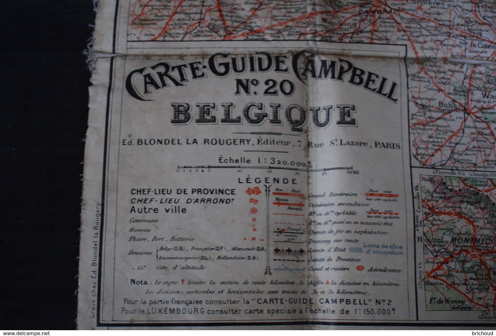 CARTE SUR TOILE DE LA BELGIQUE CAMPBELL N°20  +- 1930 - Cartes Routières