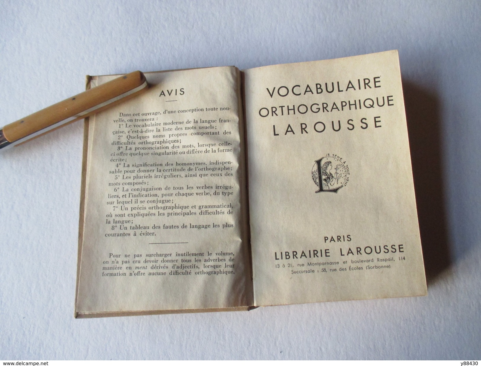 LAROUSSE De Poche - De 1938..? -  Vocabulaire  Orthographique - Voir Les 11 Photos - Dictionnaires