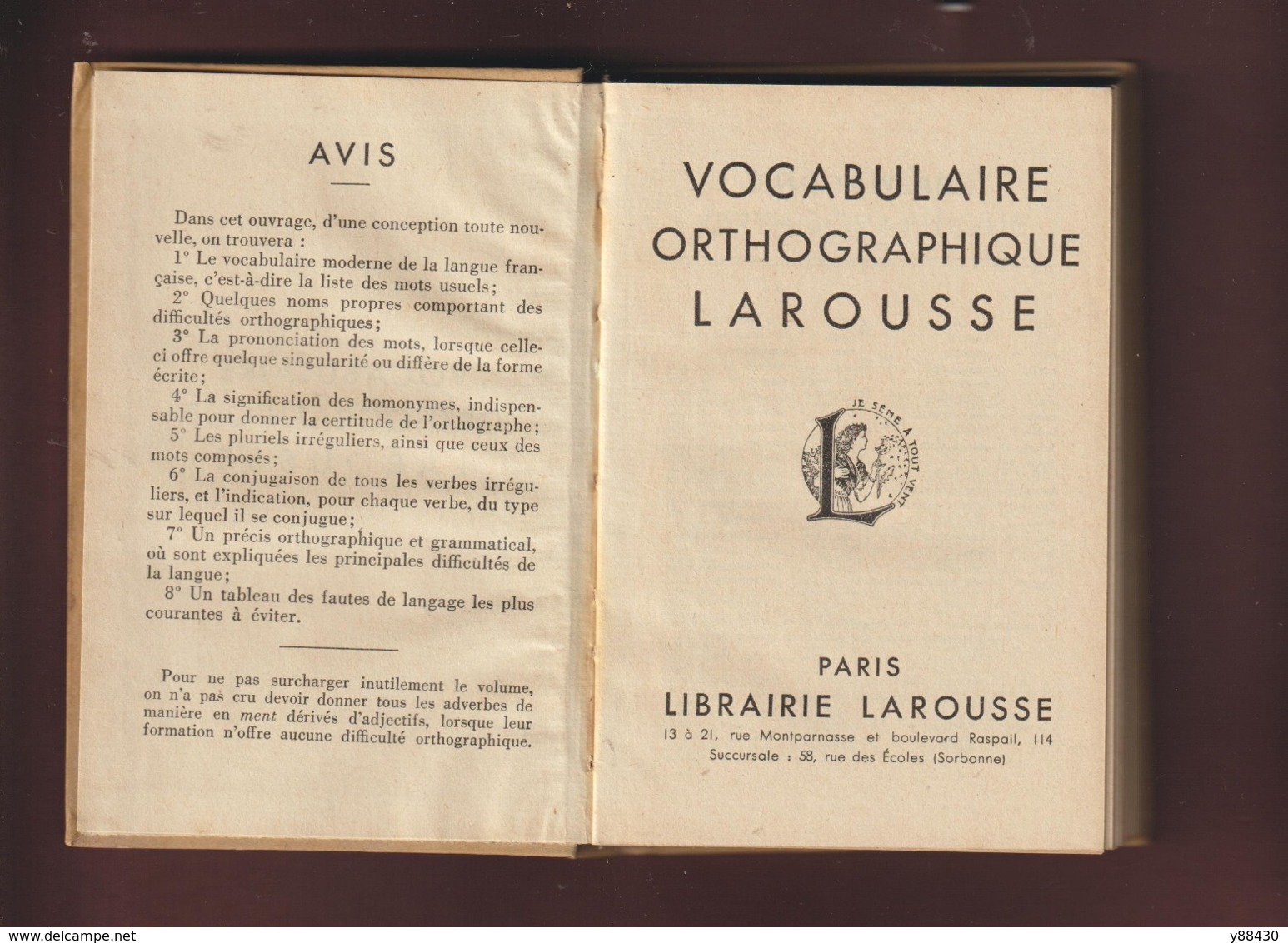 LAROUSSE de poche - de 1938..? -  Vocabulaire  Orthographique - voir les 11 photos