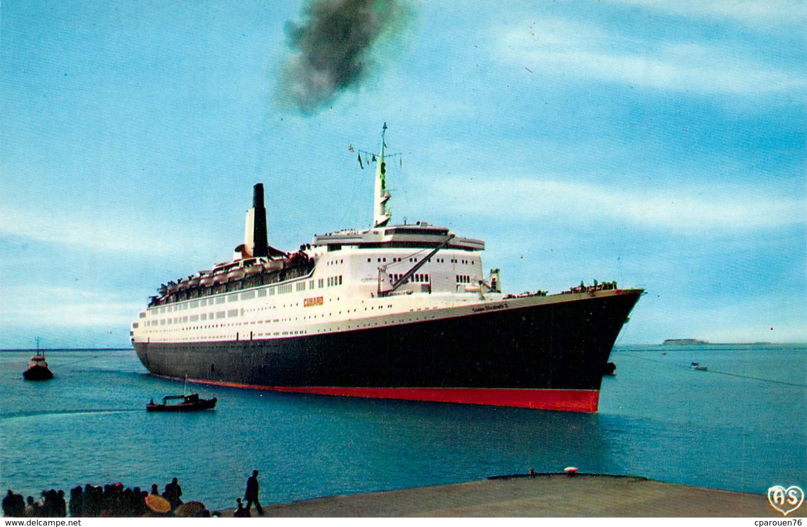 C P S M  " Queen Elisabeth II " The New Cunard Arrivant Au Quai De France - Dampfer