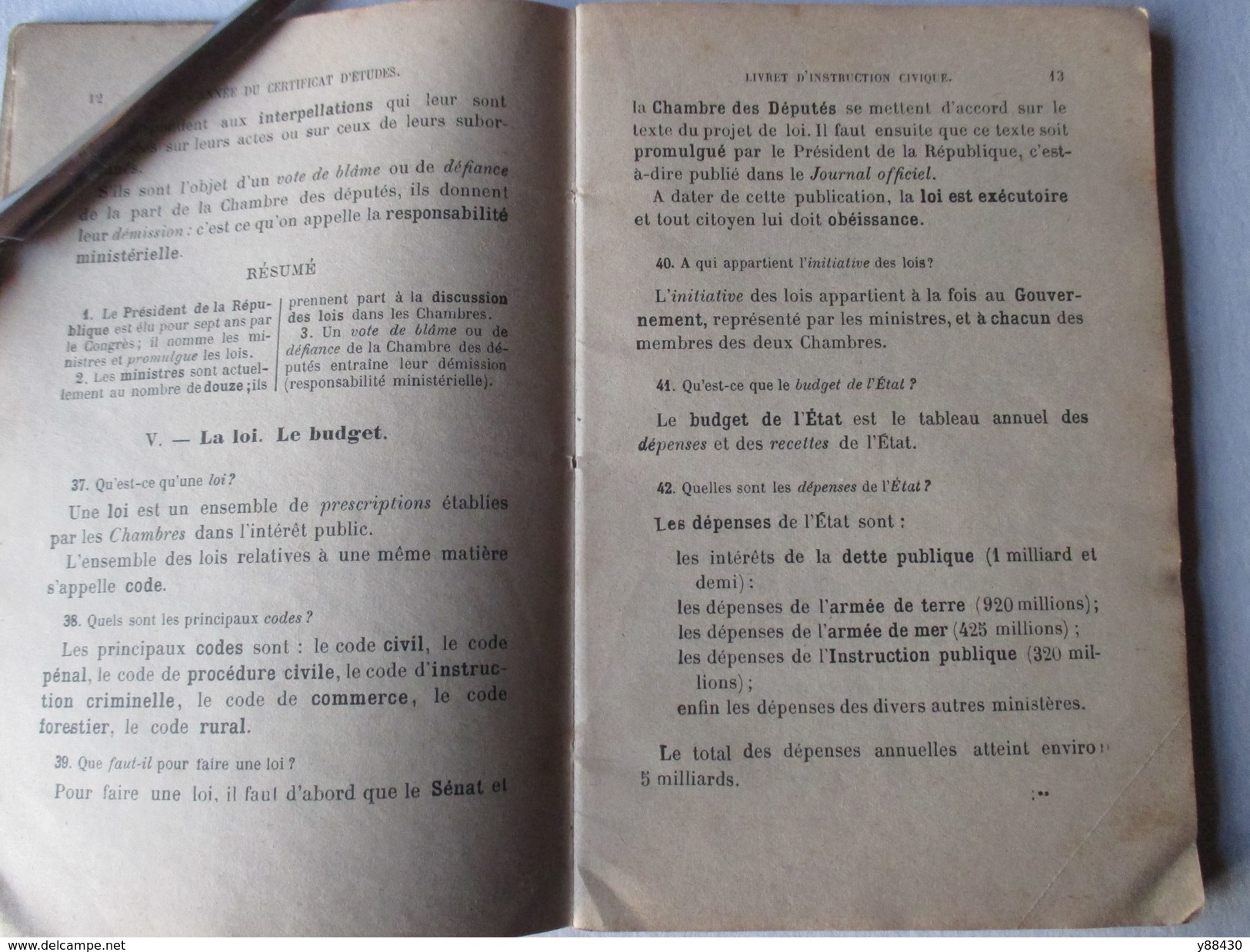Livret De 1913 -  L'ANNEE DU CERTIFICAT D'ETUDES - Et D'INSTRUCTION CIVIQUE  - Voir Les 9 Photos - Decreti & Leggi