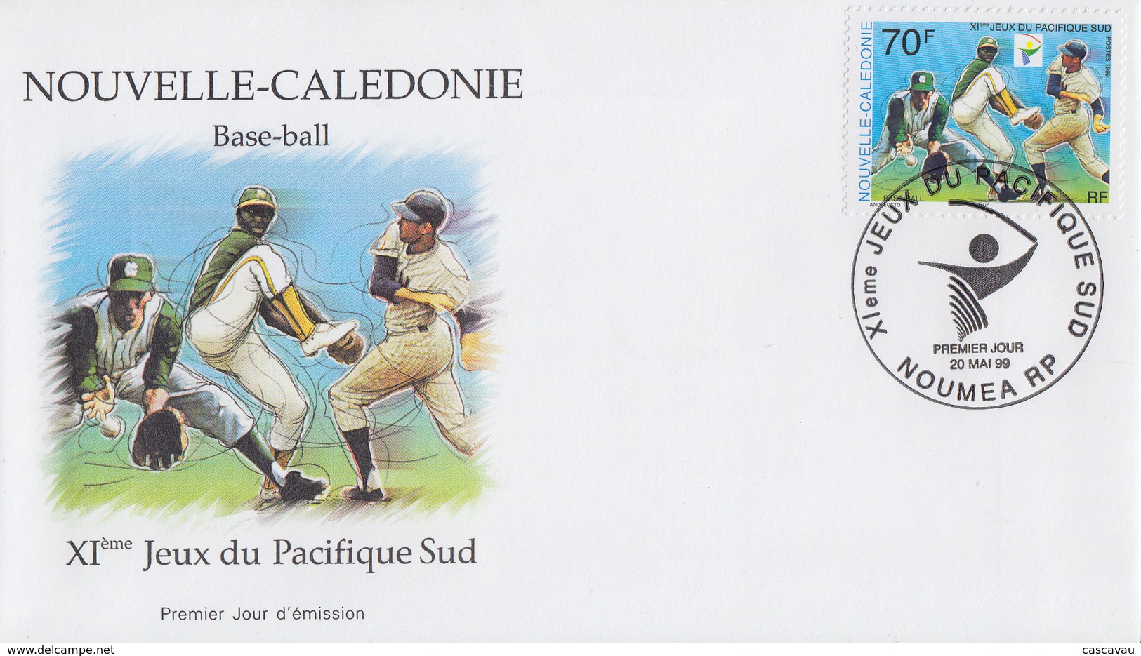 Enveloppe  FDC  1er  Jour   NOUVELLE  CALEDONIE     Base - Ball      XIéme  Jeux  Du   Pacifique  Sud    1999 - Baseball