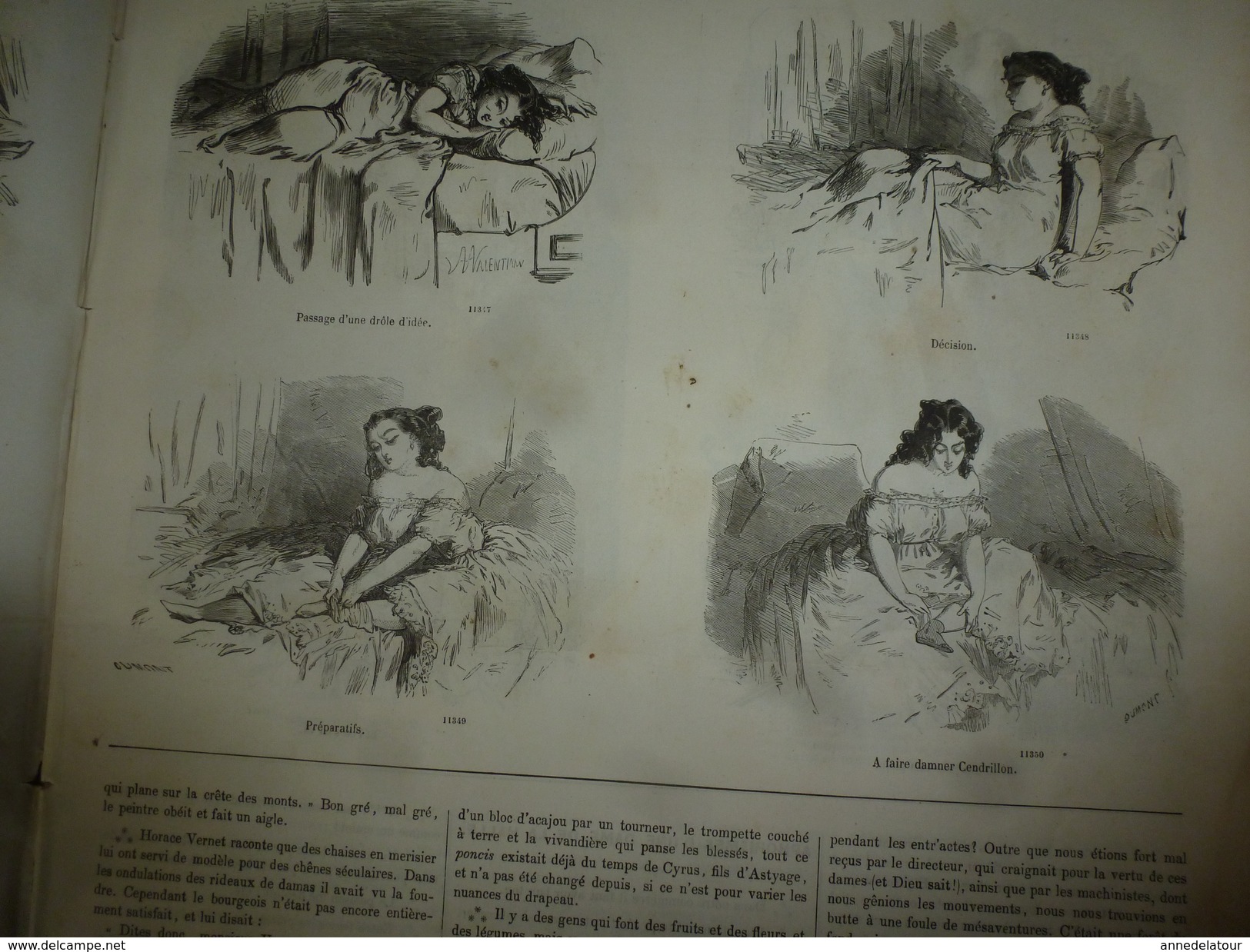 1855 Gravures issues du Journal pour Rire : HISTOIRE D'UN PROJET DE FEMME; par  Valentin;Nos TROUPIERS par Randonesberg