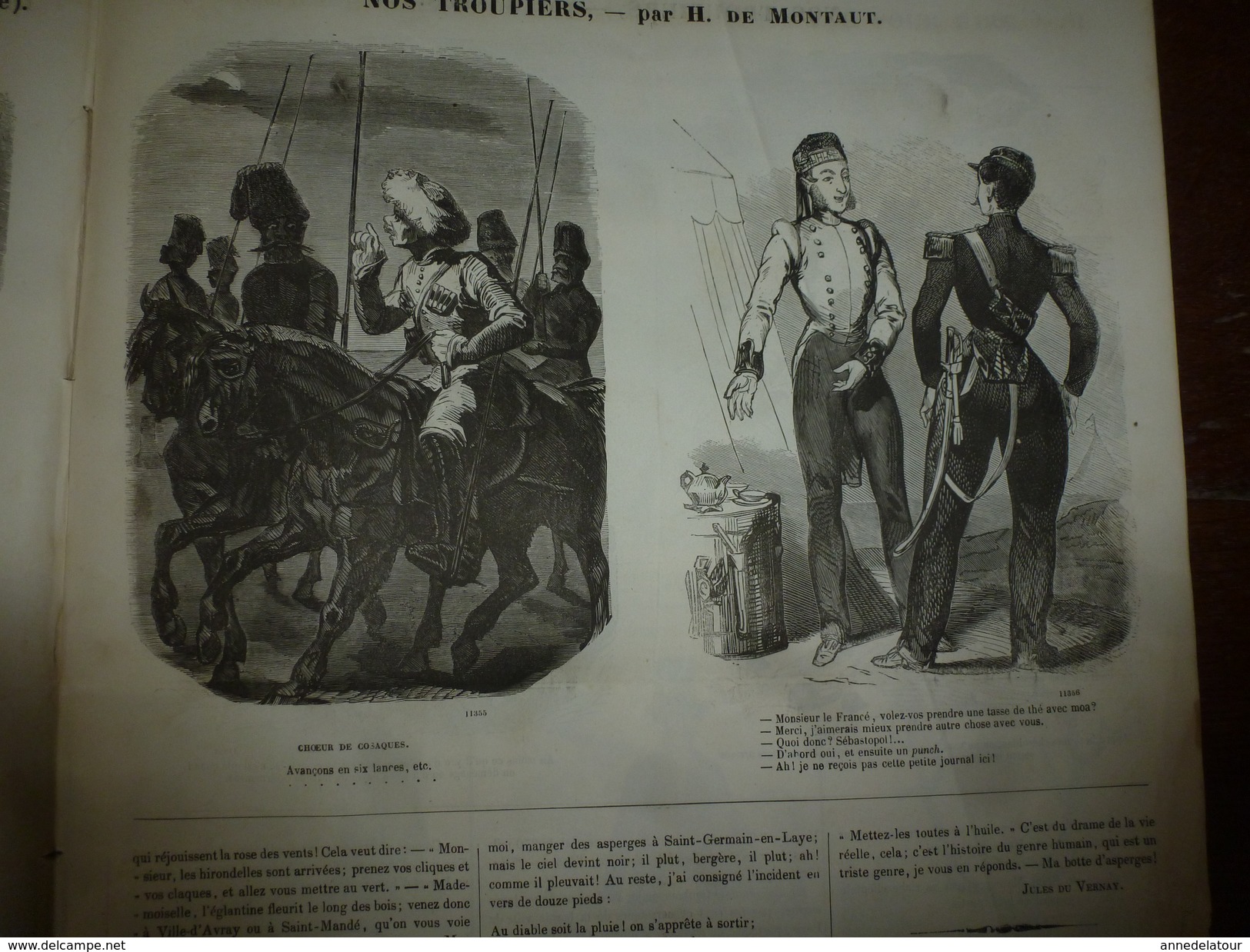 1855 Gravures issues du Journal pour Rire : HISTOIRE D'UN PROJET DE FEMME; par  Valentin;Nos TROUPIERS par Randonesberg
