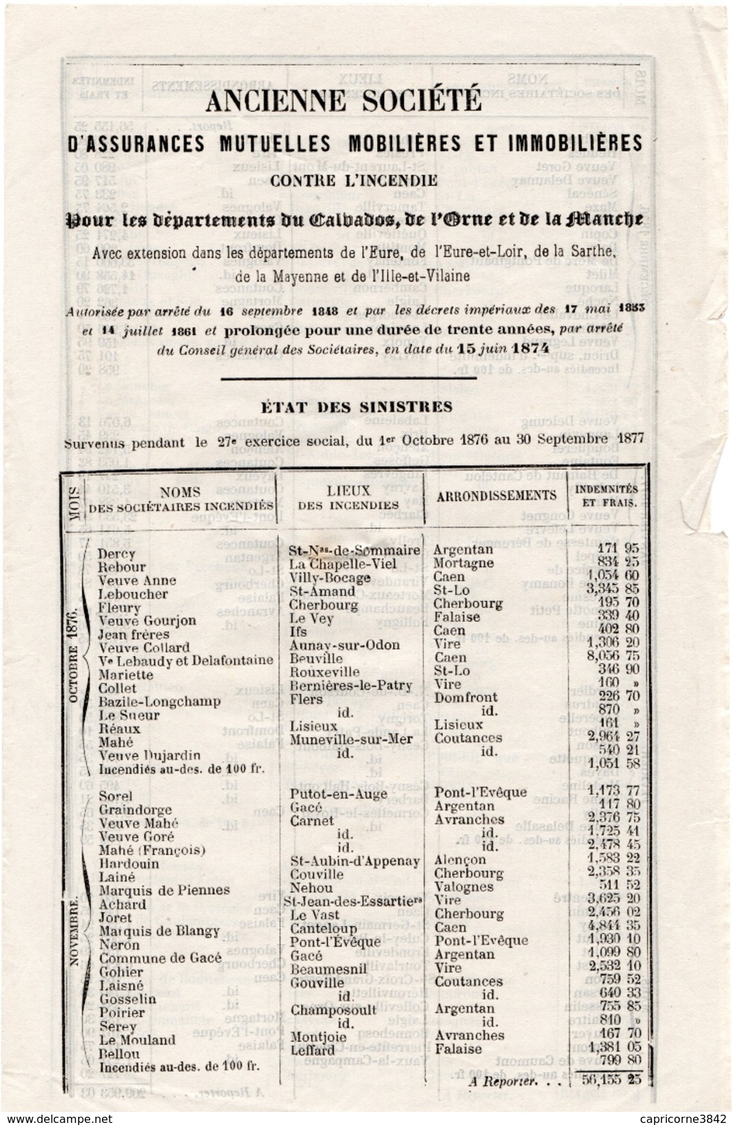 1878 - Quittance D'assurance - Cachet Timbre Fiscal De 10c Plus Feuillet De L'état Des Sinistres De L'année Précédente - Autres & Non Classés