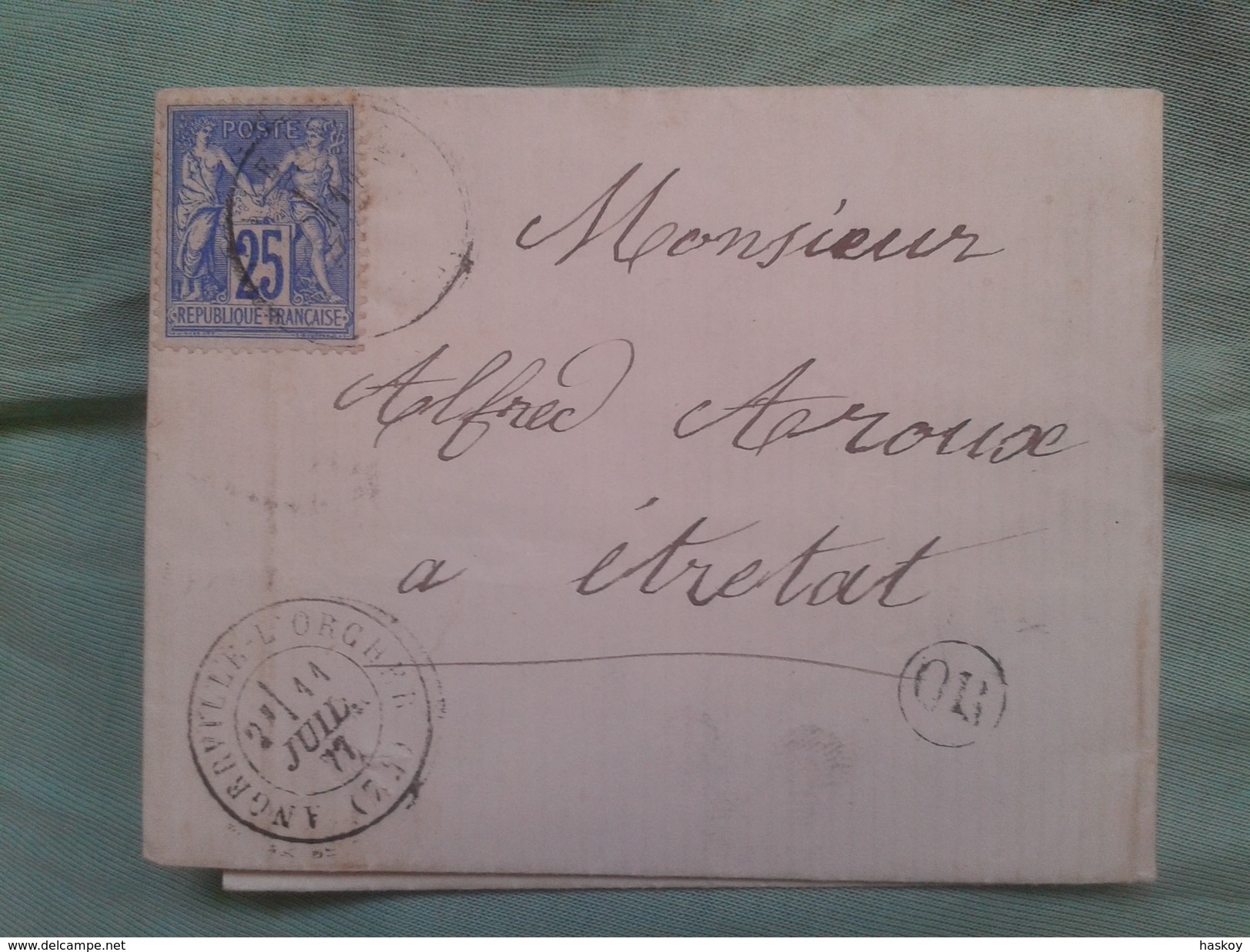 UNE LETTRE DE 1877 AVEC TIMBRE ET DES CACHES ET CACHES DANS CERCLE OR - 1876-1898 Sage (Tipo II)