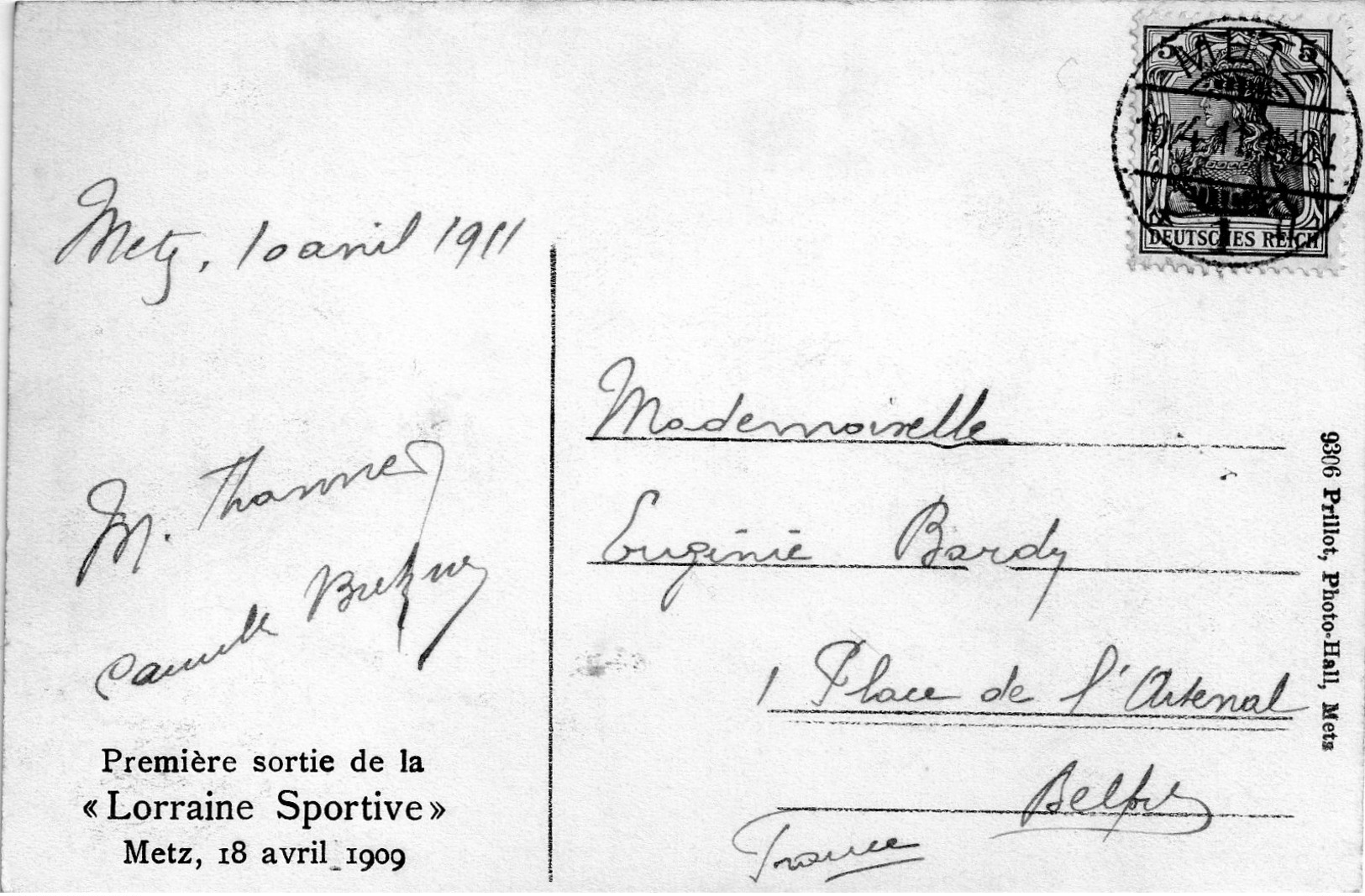 - A2 -57-METZ - PREMIERE SORTIE DE LA LORRAINE SPORTIVE 18.avril.1909 - Metz