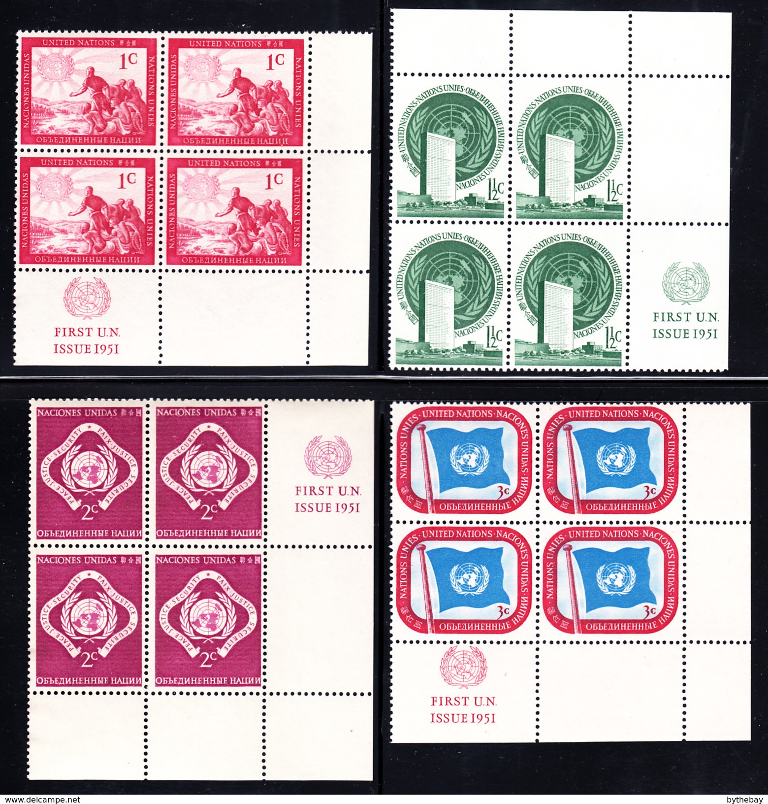 United Nations NY MNH Collection Of 37 Different Corner Blocks Of 4 1950s Issues - Verzamelingen & Reeksen