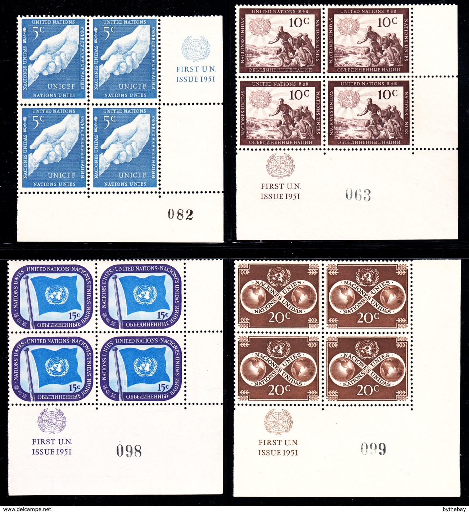 United Nations NY MNH Collection Of 37 Different Corner Blocks Of 4 1950s Issues - Collections, Lots & Séries