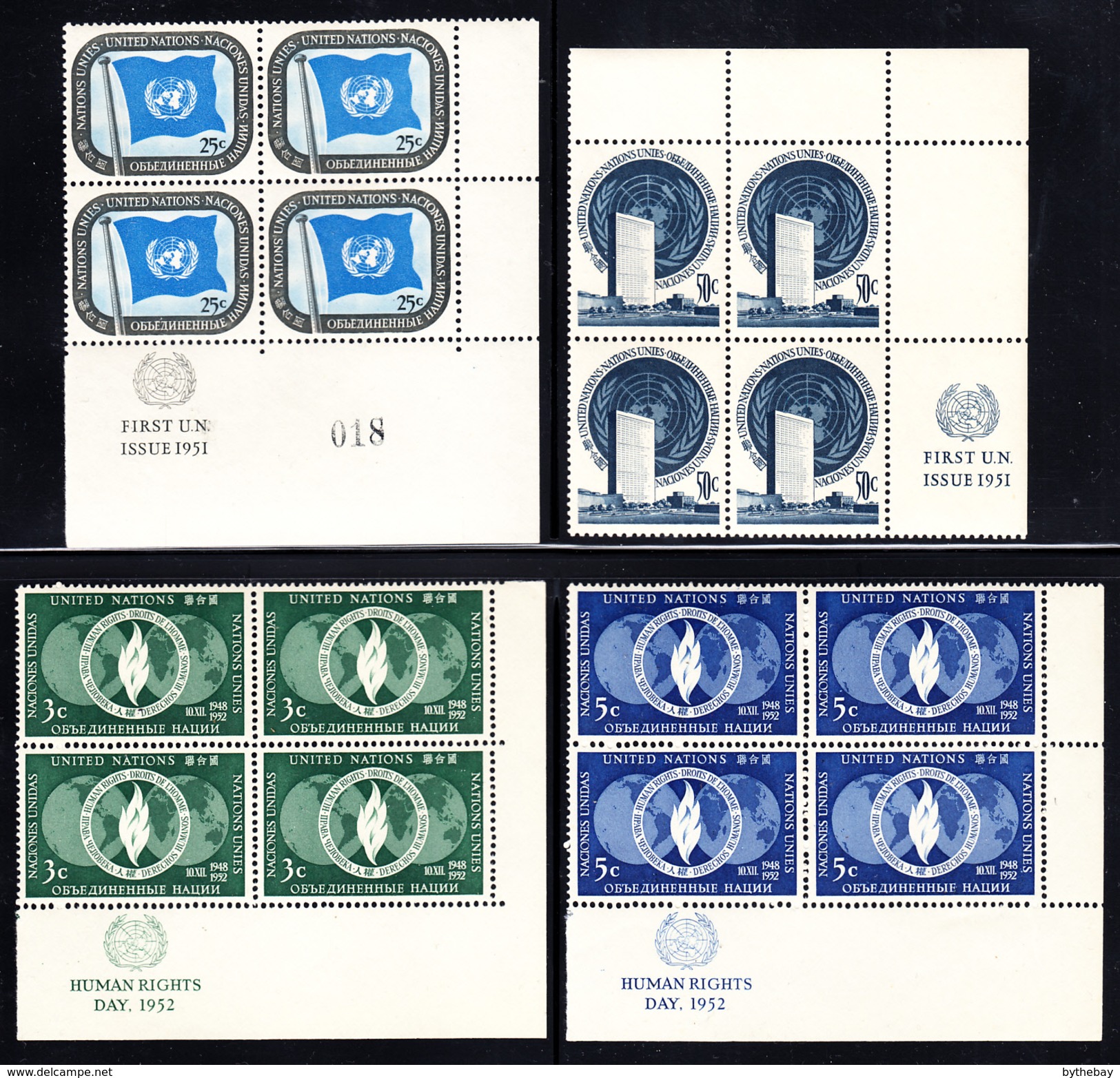 United Nations NY MNH Collection Of 37 Different Corner Blocks Of 4 1950s Issues - Verzamelingen & Reeksen