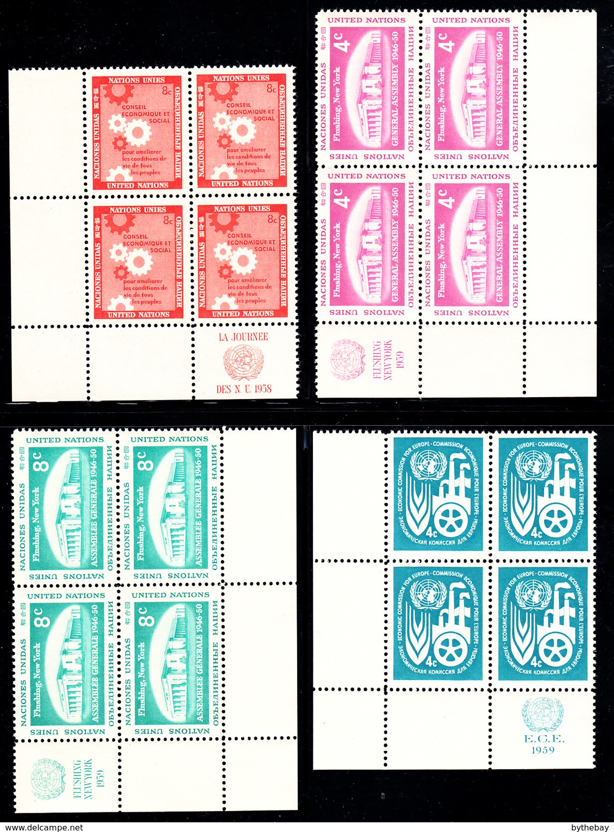 United Nations NY MNH Collection of 37 different Corner Blocks of 4 1950s Issues