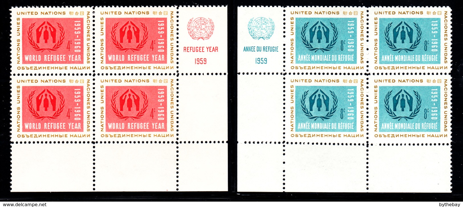 United Nations NY MNH Collection of 37 different Corner Blocks of 4 1950s Issues