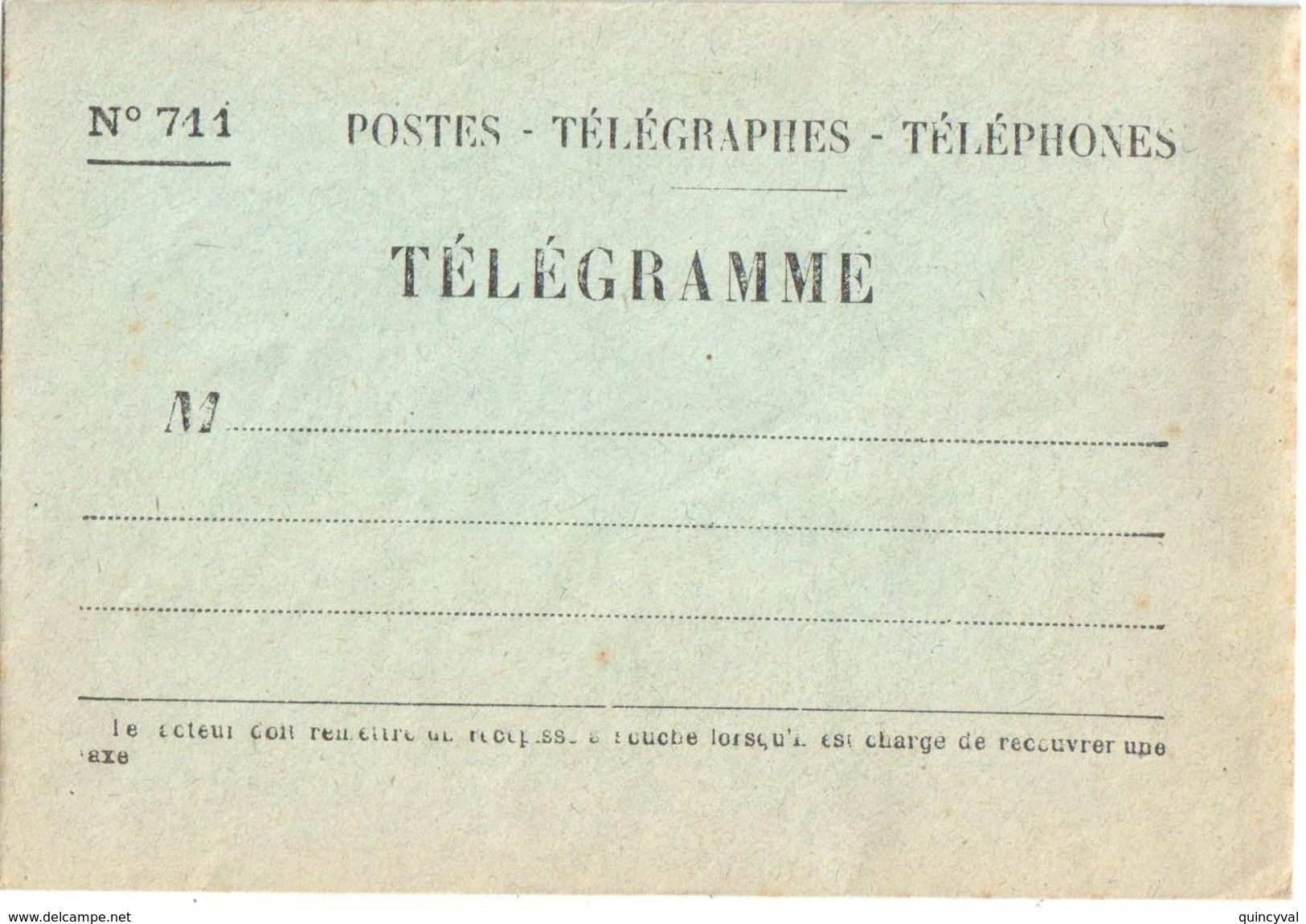 3726 TELEGRAMME  Enveloppe Neuve N° 711 - Telegraphie Und Telefon