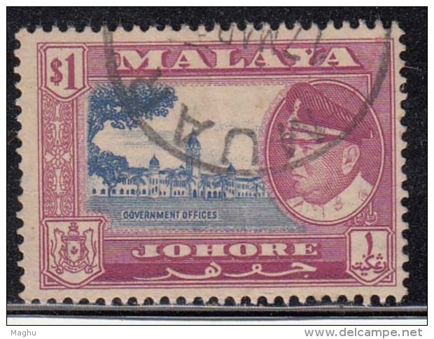 Johore $1.00 Used 1960, Government Office, Architeture Monument, Malaya - Johore