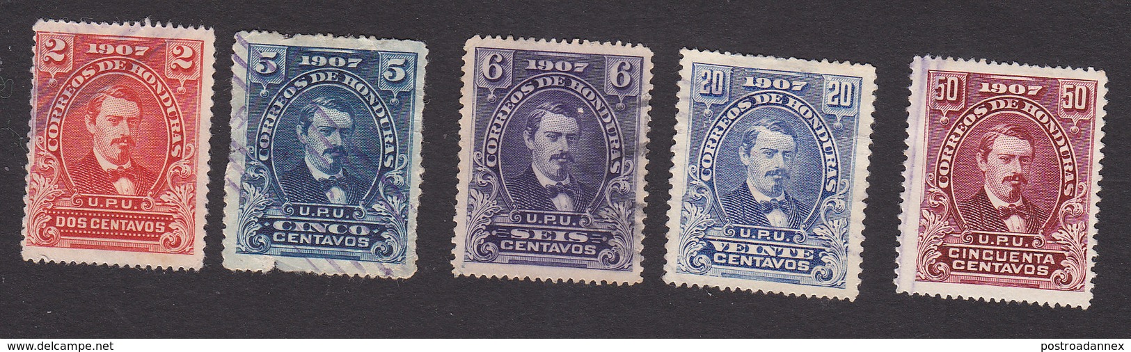 Honduras, Scott #120-122, 124-125, Used, President Jose Medina, Issued 1907 - Honduras