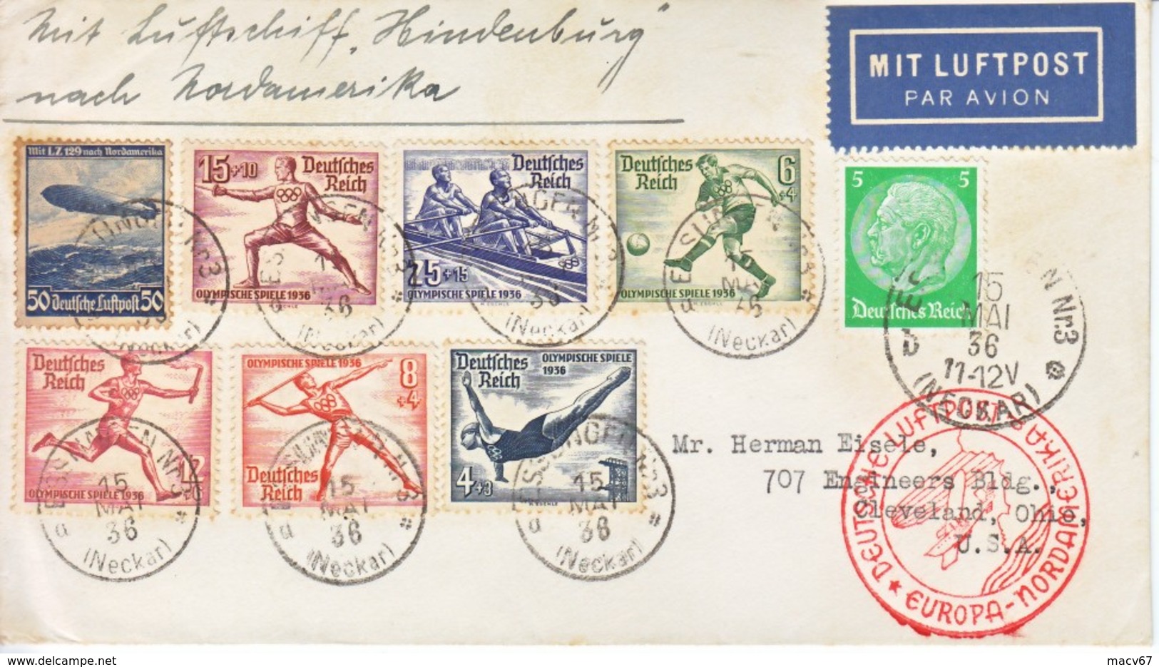 GERMANY  HINDENBURG  FLOWN  COVER  OLYMPICS - Airmail & Zeppelin