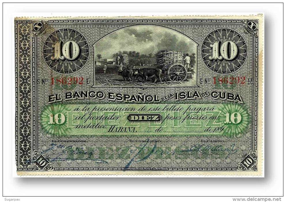 CUBA - 10 Pesos - 15 / 05 / 1896 - P 49.a - Serie 5.&ordf; -  Without Overprint: PLATA - El Banco Espa&ntilde;ol De La I - Cuba