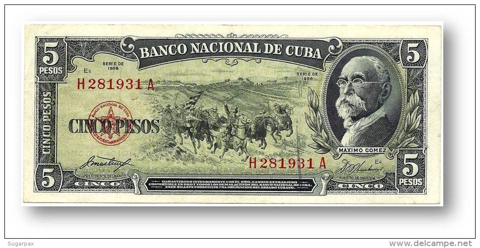 CUBA - 5 Pesos - 1958 - P 91.a - Serie H - Maximo Gomez - Banco Nacional De Cuba - Cuba