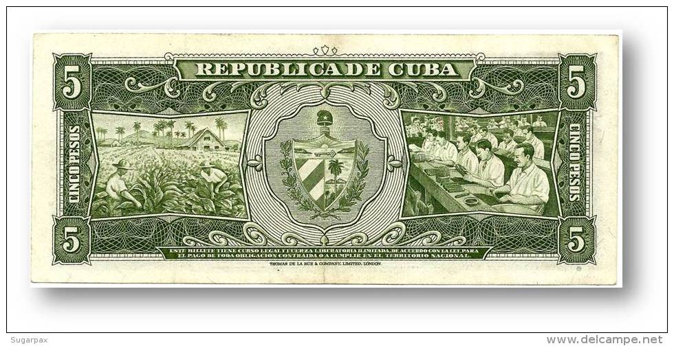 CUBA - 5 Pesos - 1958 - P 91.a - Serie H - Maximo Gomez - Banco Nacional De Cuba - Cuba