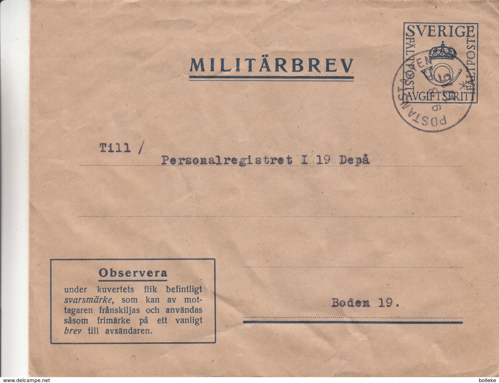 Suède - Lettre Militaire De 1941 ° - Oblitération Postanstalten - Military