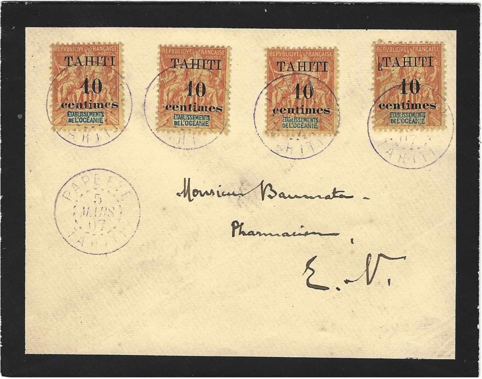 1907- Enveloppe De Deuil Affr. N°32 X 4  Oblit. PAPEETE / TAHITI   ( Collection Multiples ) - Other & Unclassified