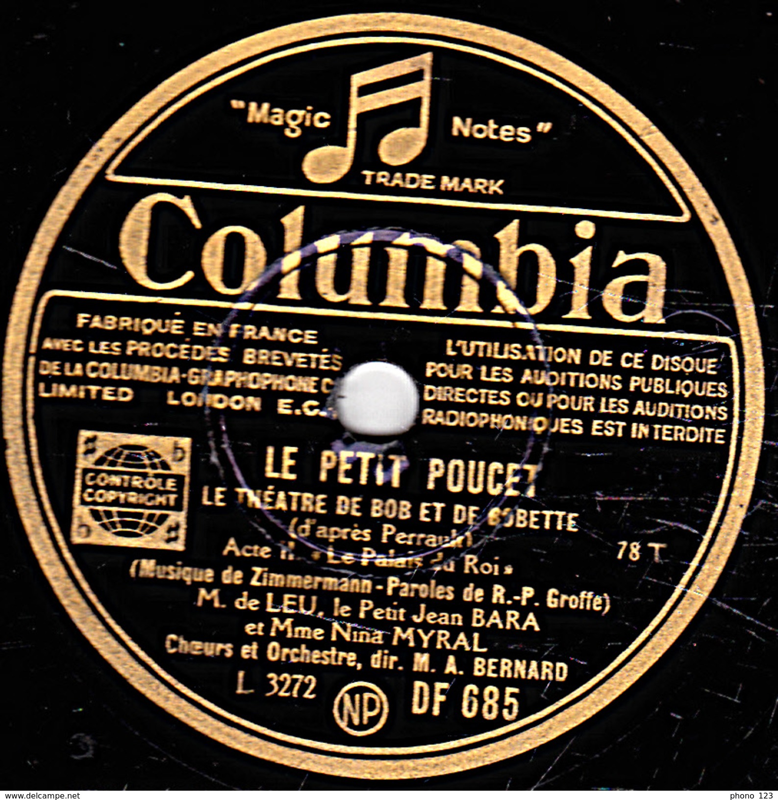 78 T. - 25 Cm - état B -  LE THEATRE DE BOB ET BOBETTE - LE PETIT POUCET - 78 T - Disques Pour Gramophone