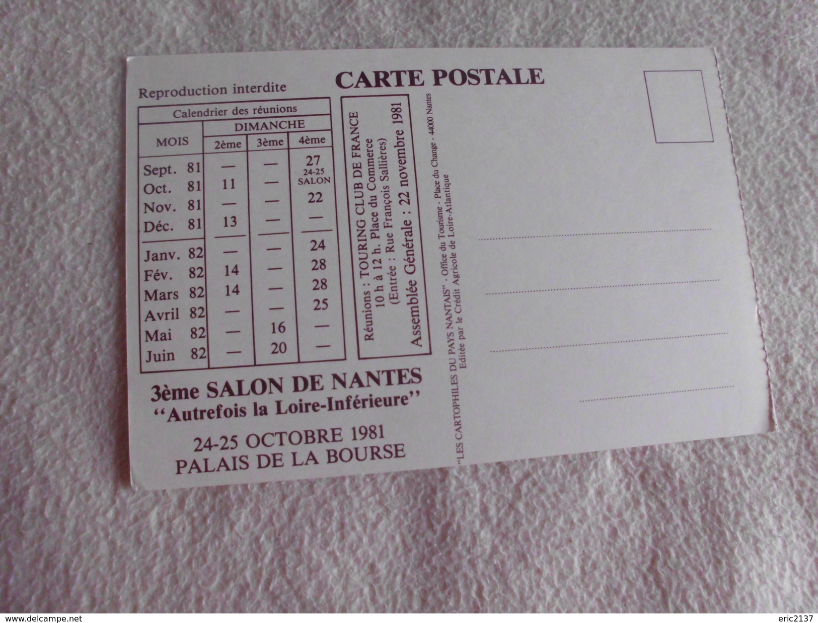 3e SALON DE LA CARTE POSTALE .....NANTES 1981 ... - Bourses & Salons De Collections