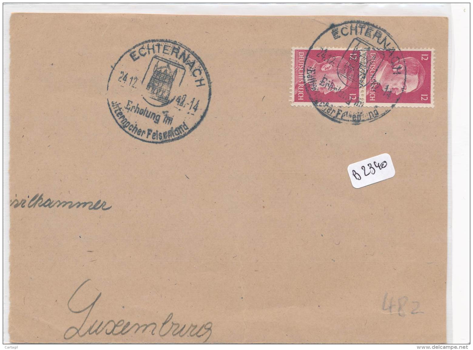 Philatélie - B2340 -  Luxembourg - Echternach - Document Oblitéré 24.12.1942 ( En L'état) - 1940-1944 Duitse Bezetting