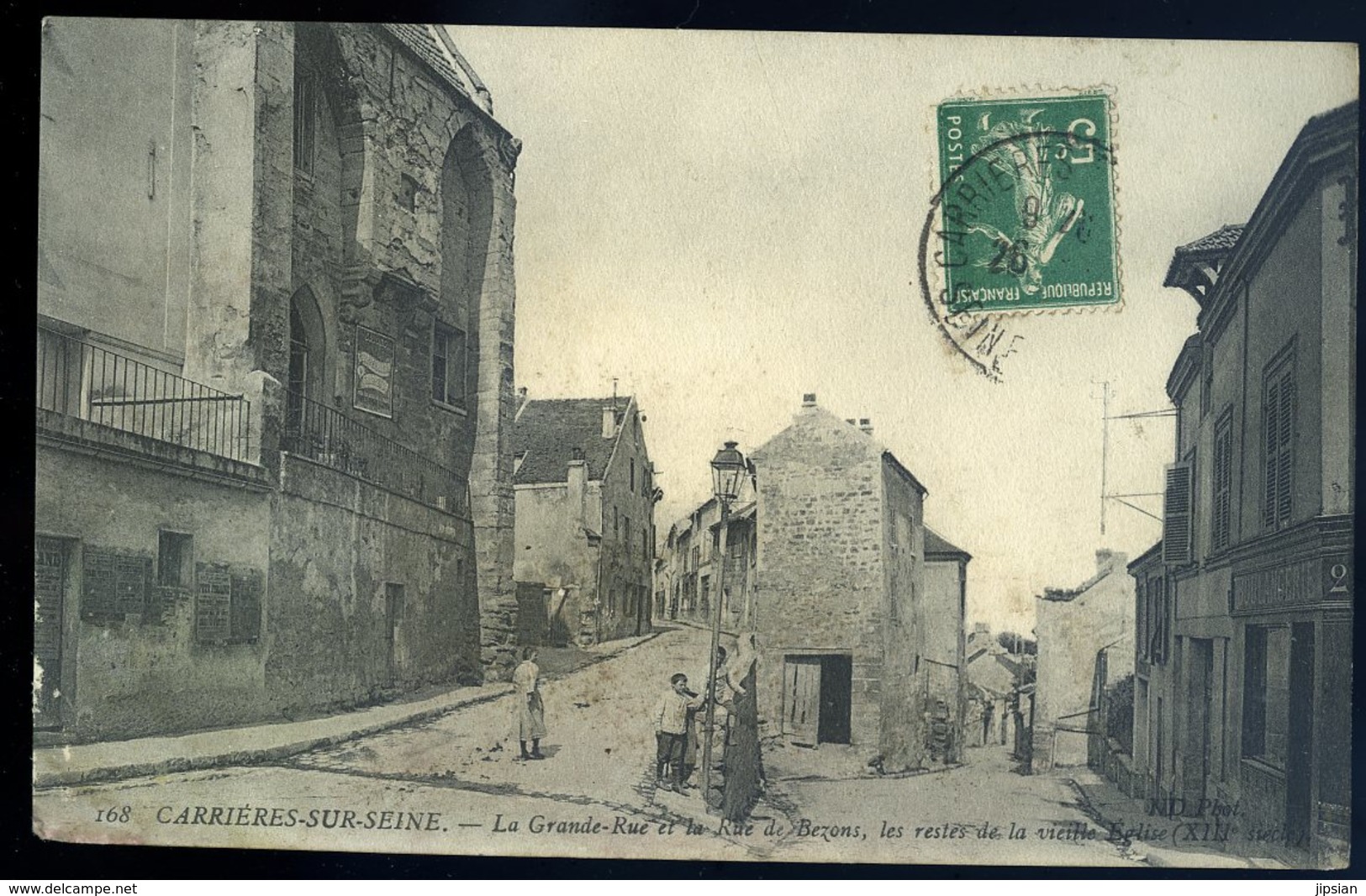 Cpa  Du  78  Carrières Sur Seine --  La Grande Rue Et La Rue De Bezons , Les Restes De La Vieille église  GX51 - Carrières-sur-Seine