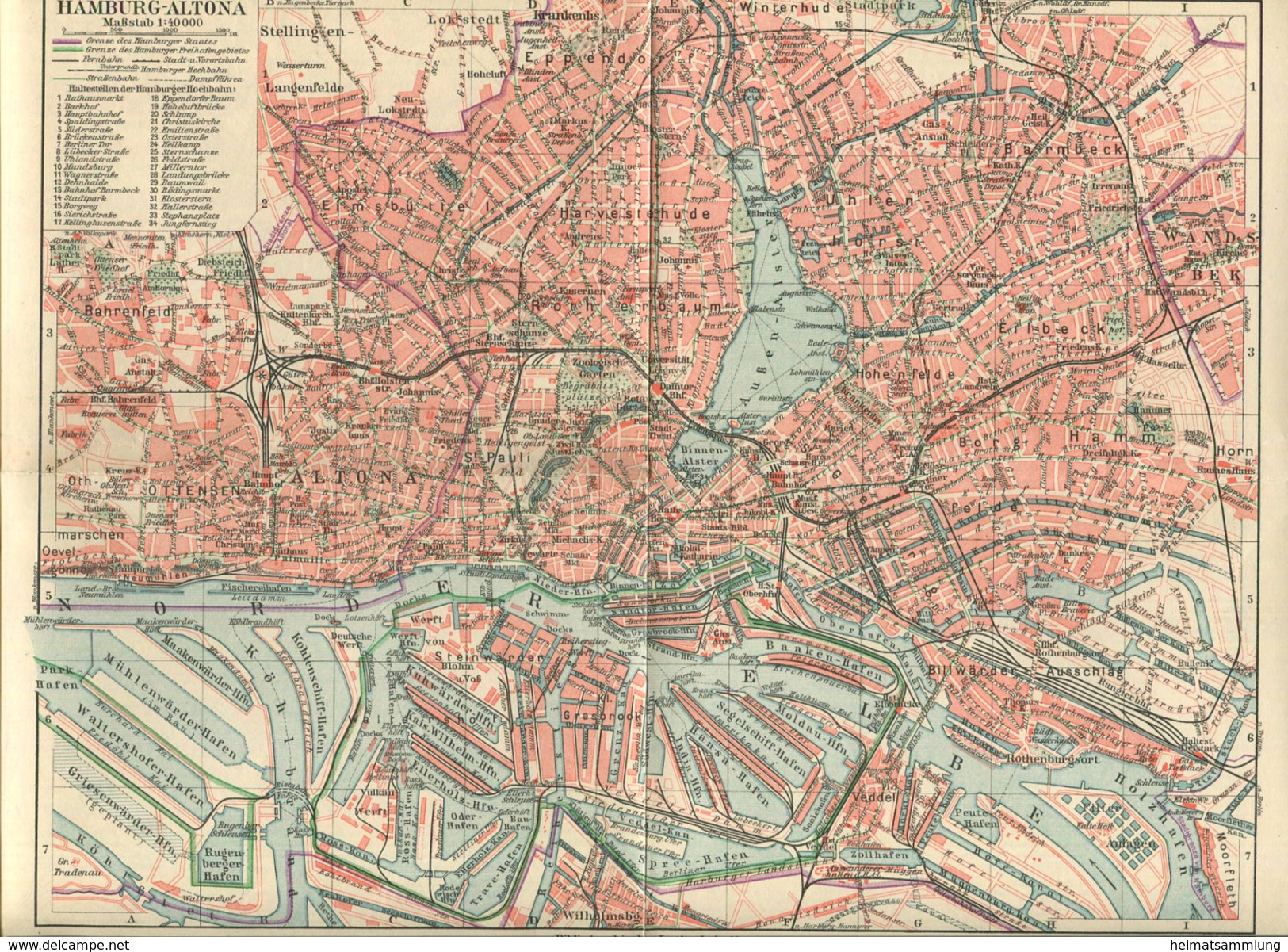 Hamburg-Altona Ca. 1910 - Maßstab 1:40'000 - 24cm X 31cm - Rückseitig Hamburg Innere Stadt Und Umgebung Von Hamburg Sowi - Landkarten