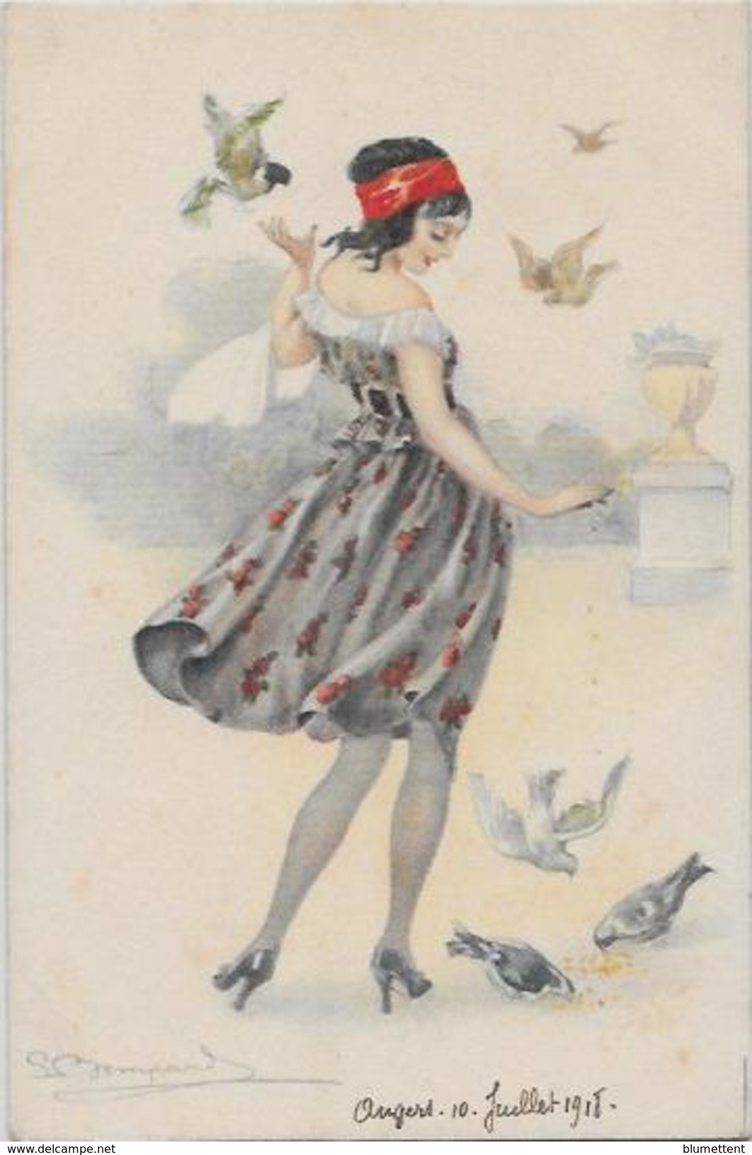 CPA BOMPARD Illustrateur Italien Italie écrite Pigeons Femme Girl Woman - Bompard, S.