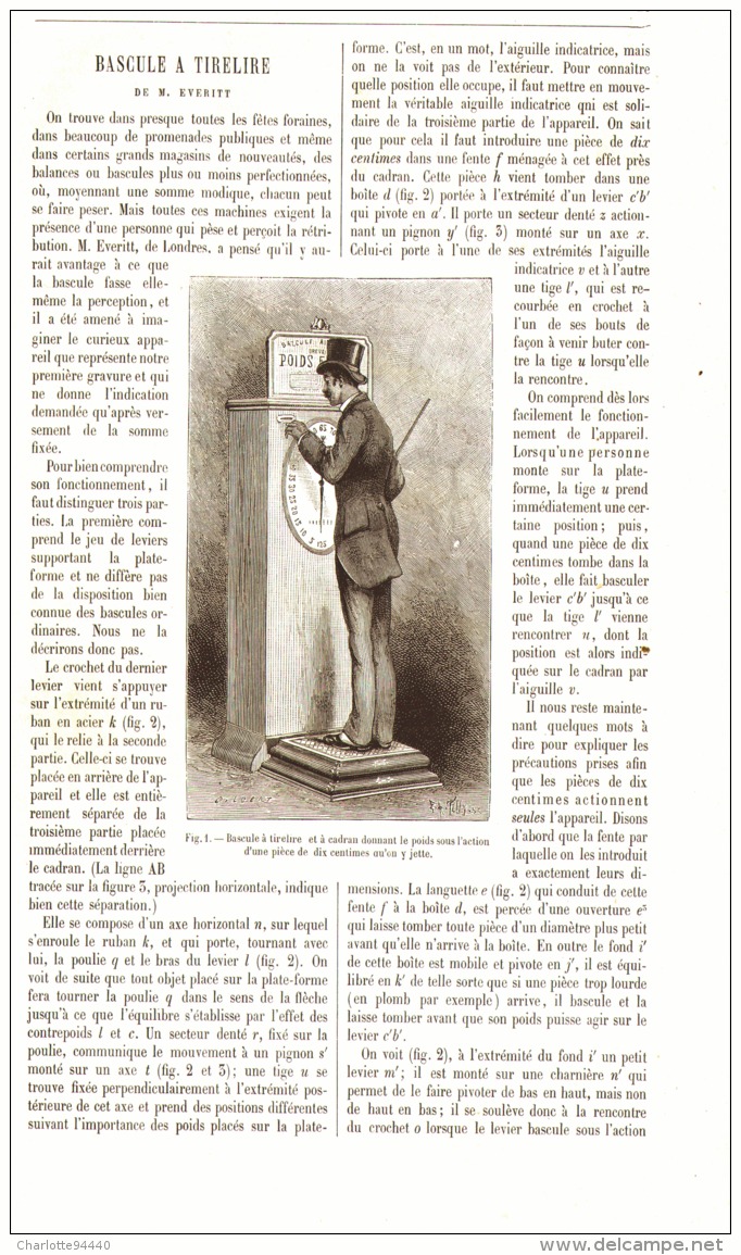 BASCULE TIRELIRE (bascule De Pesée ) 1886 - Maschinen