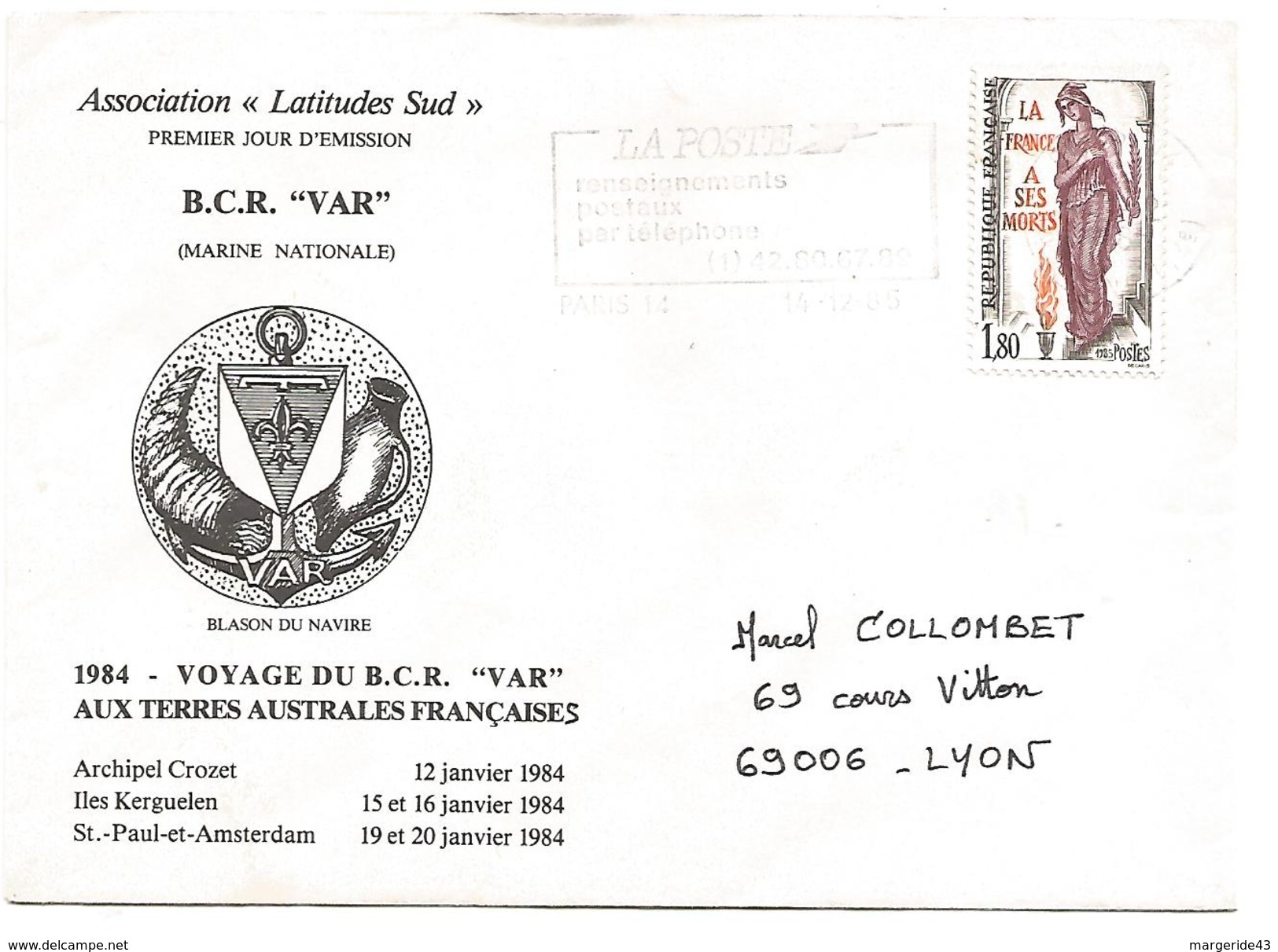 LETTRE A EN TETE DE PARIS 14 1985 - 1961-....