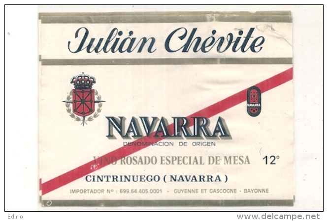 étiquette   - Navarra Rosado Especial De Mesa Importateur Guyenne Et Gascogne Bayonne - Roséwijn