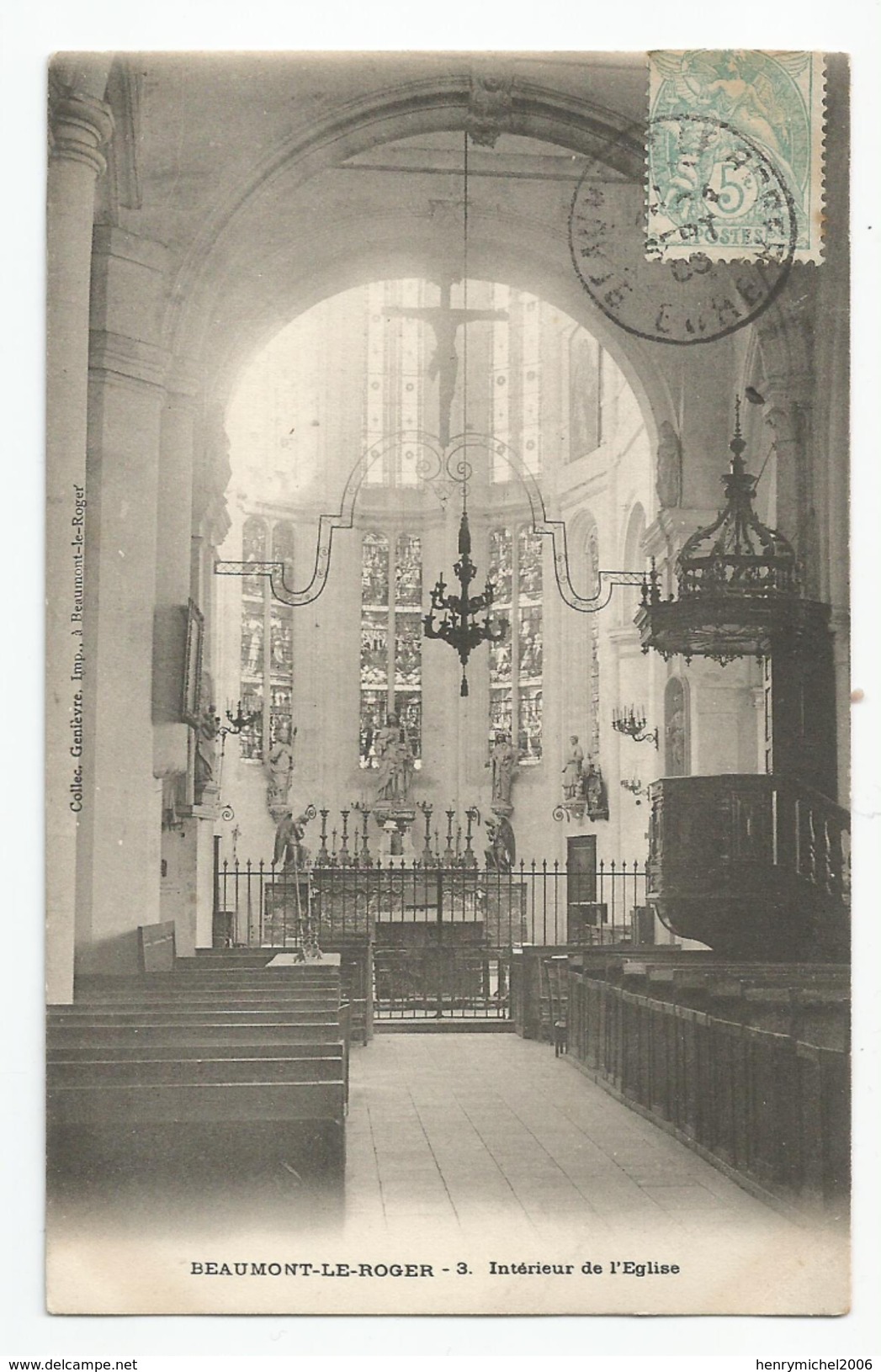 Eure - 27 - Beaumont Le Roger Intérieur De L'église 1906 Ed Genevièvre - Beaumont-le-Roger