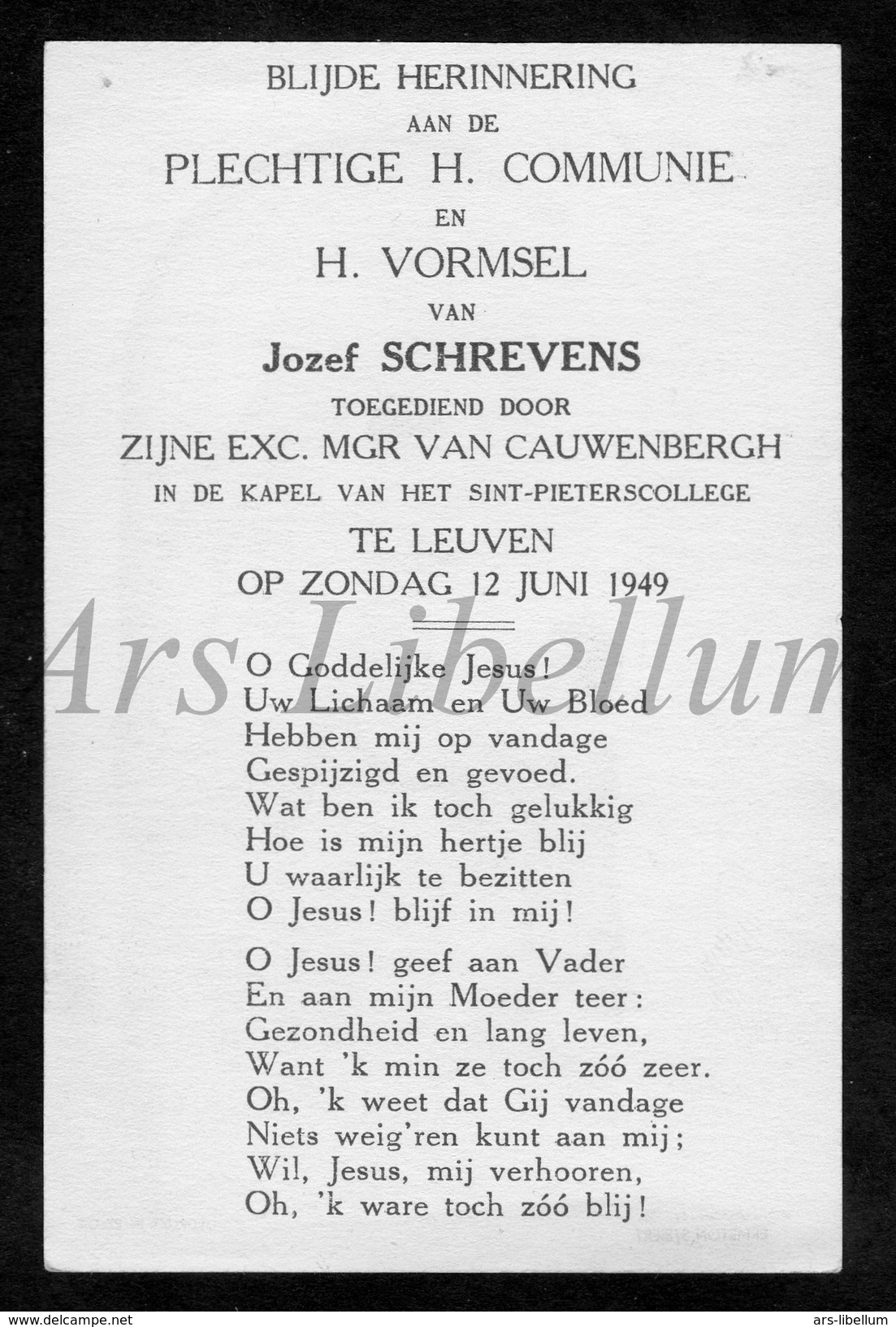 Communieprentje / Communie / Communion / Confirmation / 2 Scans / 1949 / Jozef Schrevens / Leuven - Kommunion Und Konfirmazion