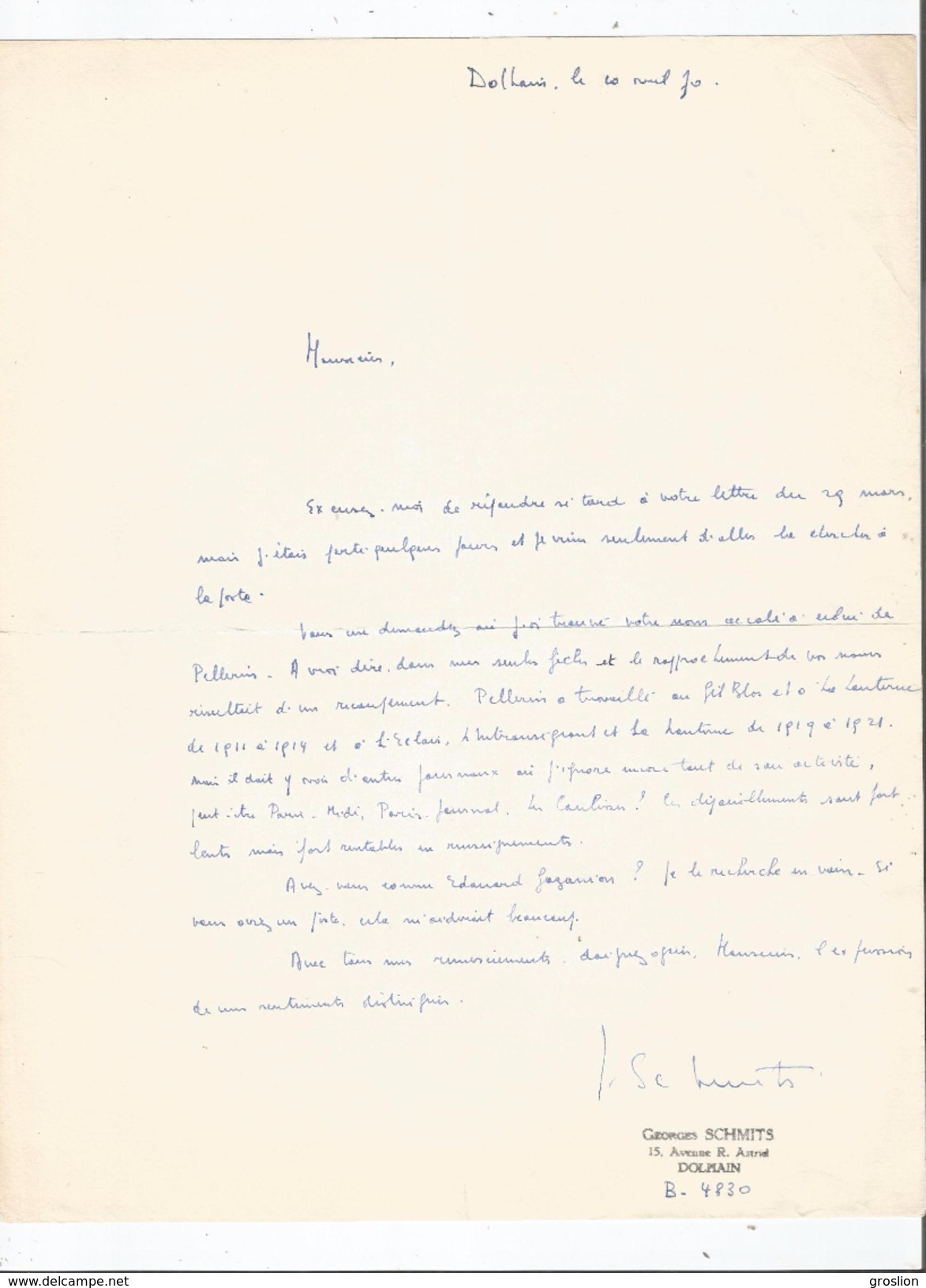 GEORGES SCHMITS (WELKENRAEDT 1934.2015) ECRIVAIN ET EDITEUR LETTRE A SIGNATURE 1970 - Autres & Non Classés