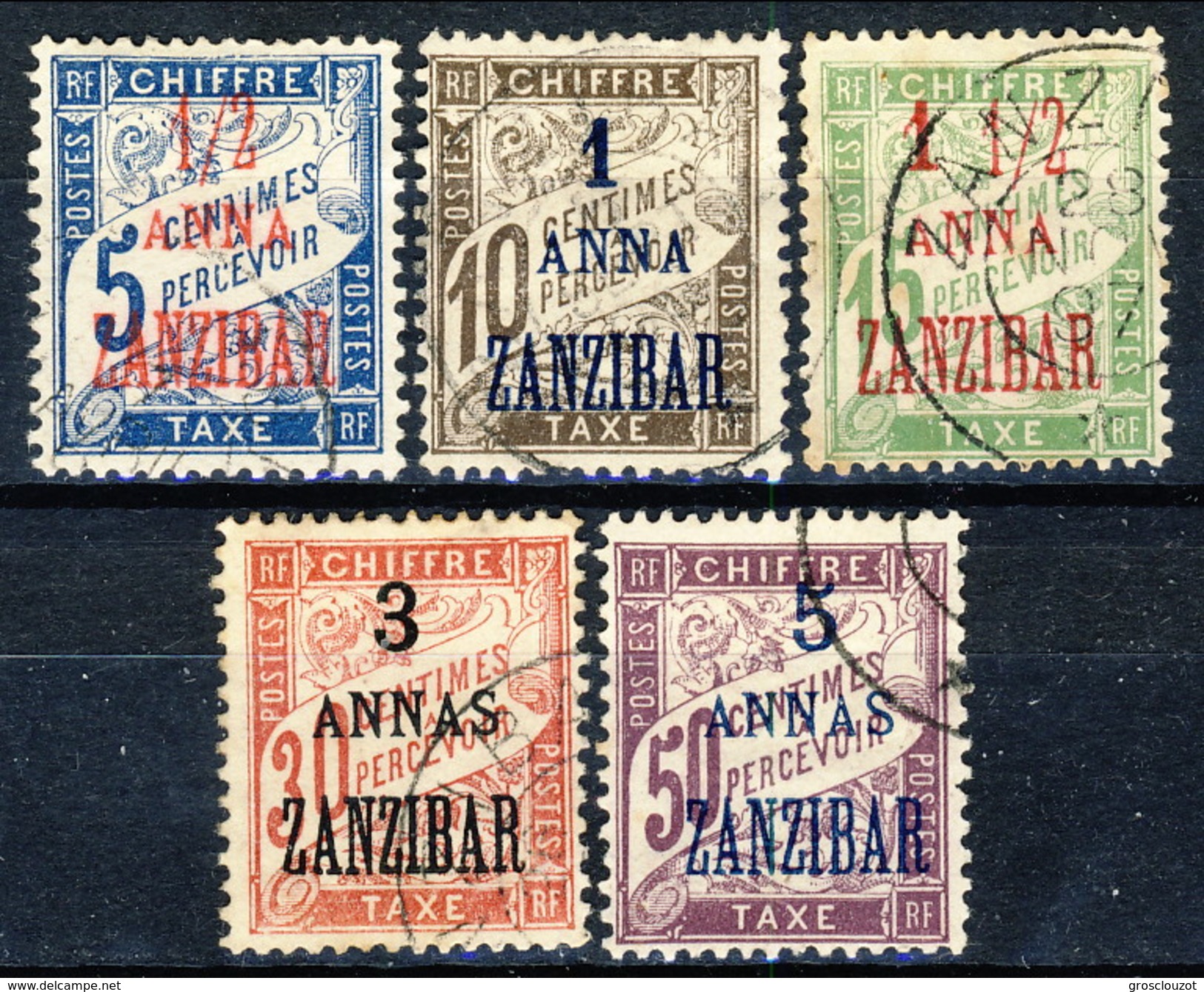 Zanzibar Tasse 1897 Serie N. 1-5 Usati Cat. 85 - Oblitérés