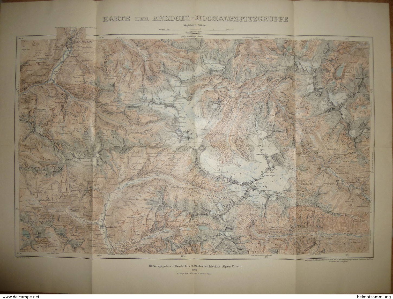 Karte Der Ankogel Hochalmspitzgruppe 1909 - Maßstab 1:50'000 - 45cm X 61cm - Herausgeber Deutscher Und österreichischer - Landkarten