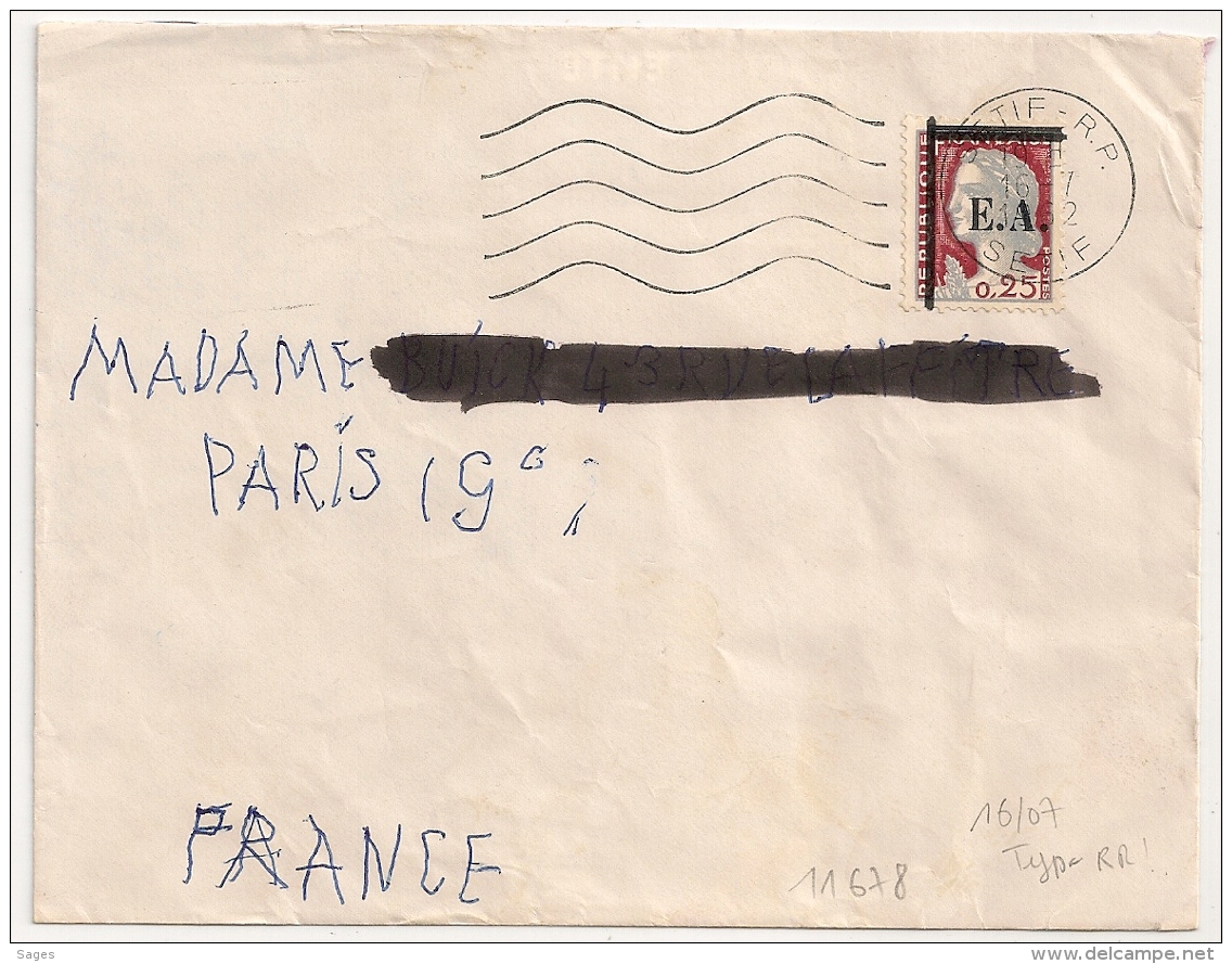 EA Typographié Sur DECARIS. SETIF R.P. Algérie Sur Enveloppe. 16/7/1962. - Algérie (1962-...)