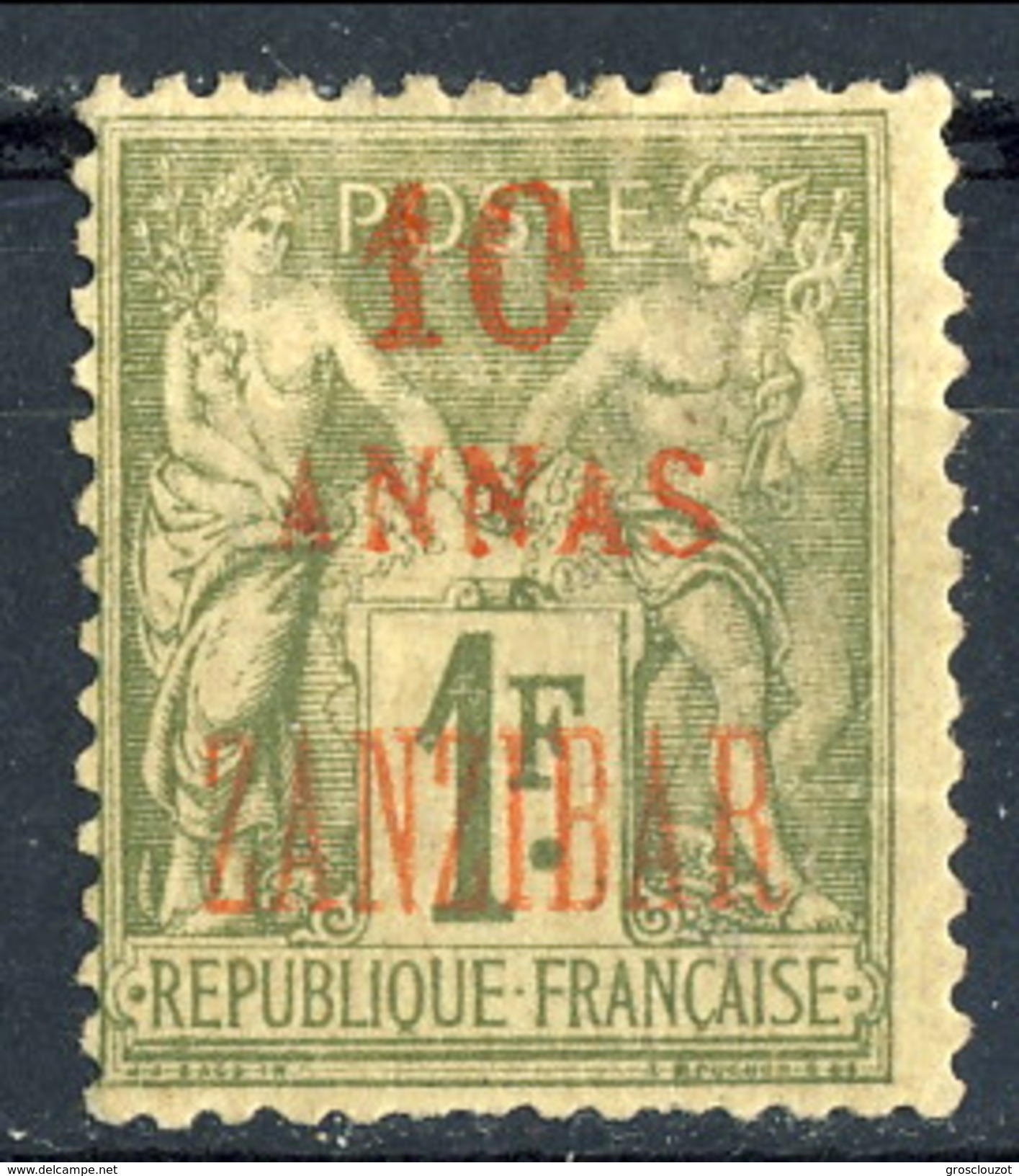 Zanzibar 1896-1900 N. 29 A. 10 Su F. 1 Oliva MH Cat. &euro; 35 - Unused Stamps