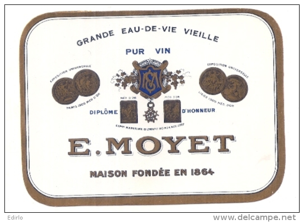 étiquette   - 1890/1930 - Grande Eau De Vie Vieille Pur Vin - E MOYET - - Pferde