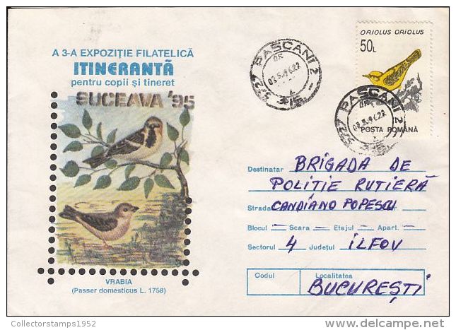 55067- SPARROW, BIRD, COVER STATIONERY, 1996, ROMANIA - Moineaux