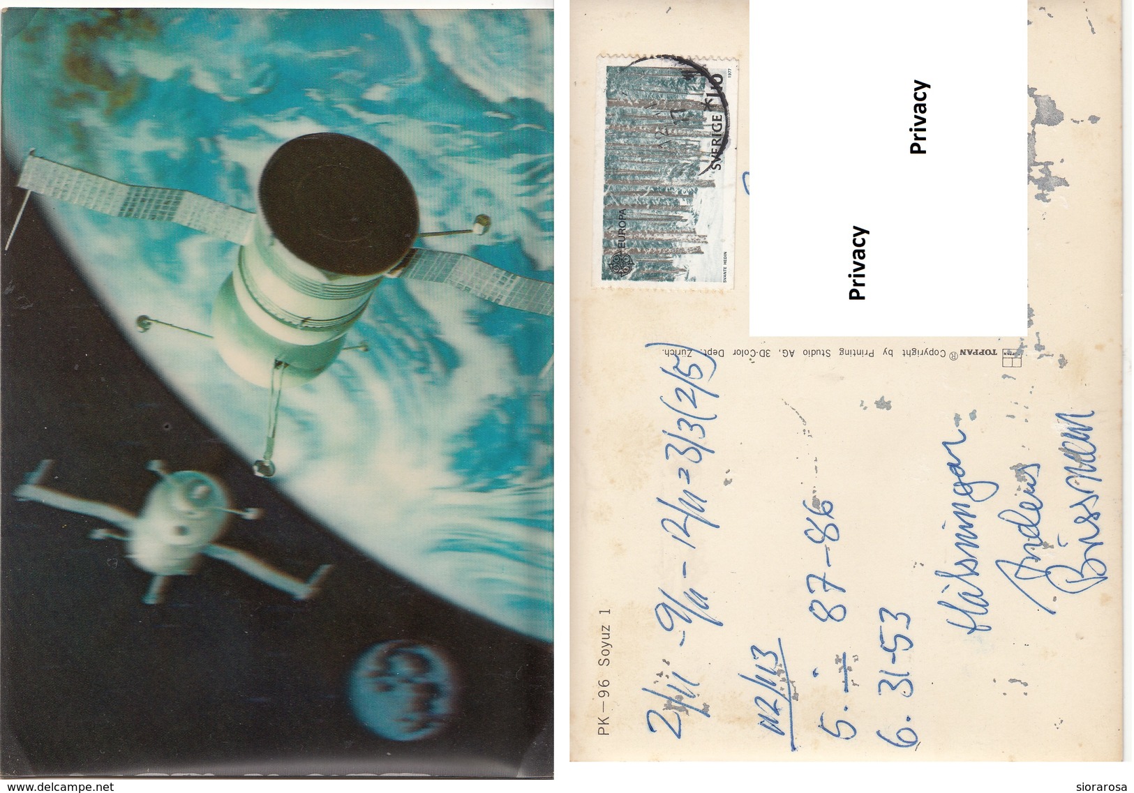 Spazio Luna Globo Terrestre Space Moon Soyuz 1 Viaggiata - Cartoline Stereoscopiche