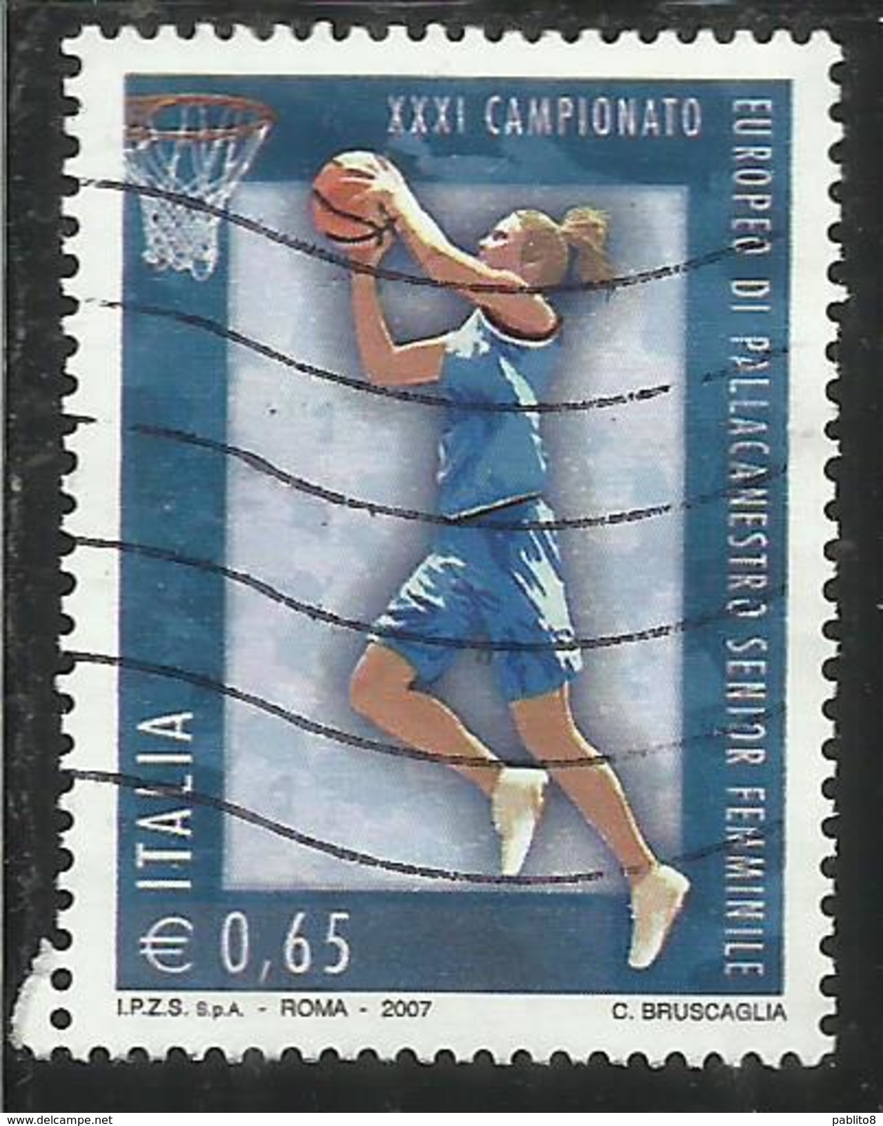 ITALIA REPUBBLICA ITALY REPUBLIC 2007 CAMPIONATO EUROPEO DI PALLACANESTRO BASKET SENIOR FEMMINILE USATO USED OBLITERE' - 2001-10: Usati