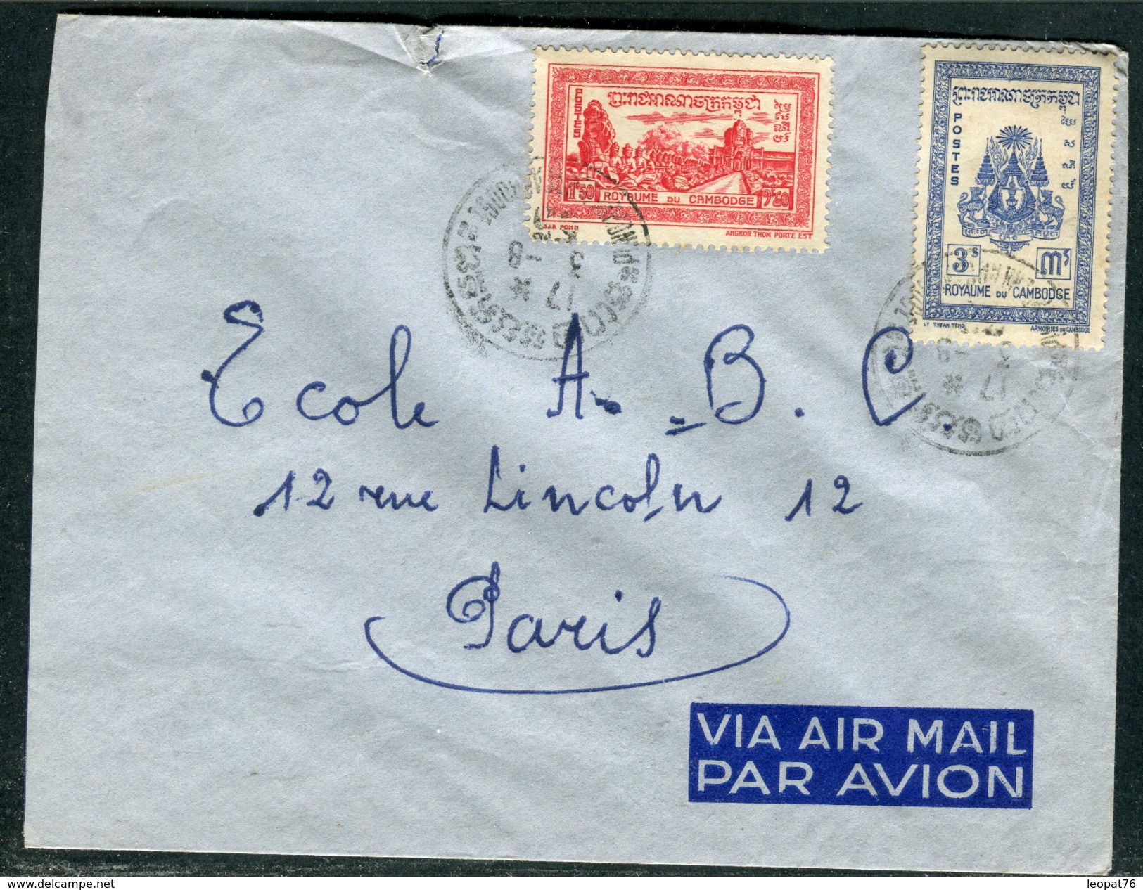 Cambodge - Cover / Enveloppe Pour Paris Par Avion En 1955 - Réf J 132 - Kambodscha
