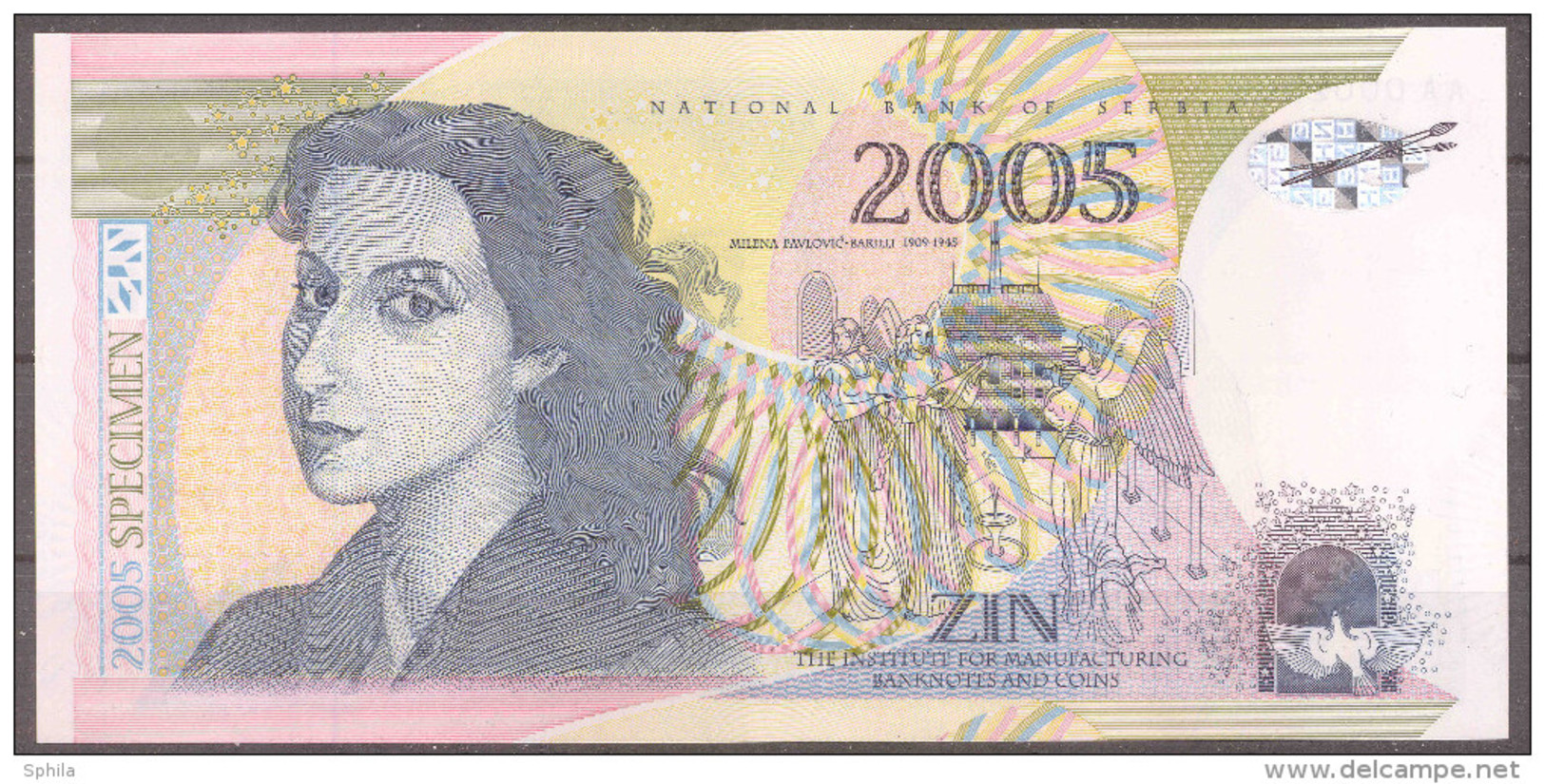 Serbia &ndash; The Institute For Manufacturing Banknotes And Coins (ZIN) 2005 Milena Pavlovic Barilli Polymer Test Note - Serbien